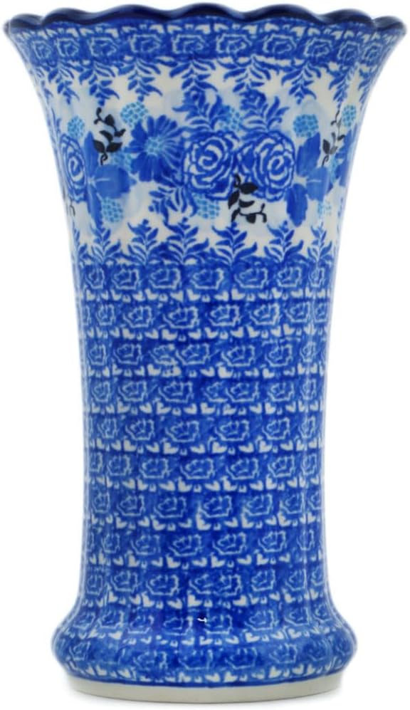 Polmedia Polish Pottery Vase UNIKAT - Frosted Bouquet Pattern Handmade in Boleslawiec Poland by Ceramika Artystyczna + Certificate of Authenticity