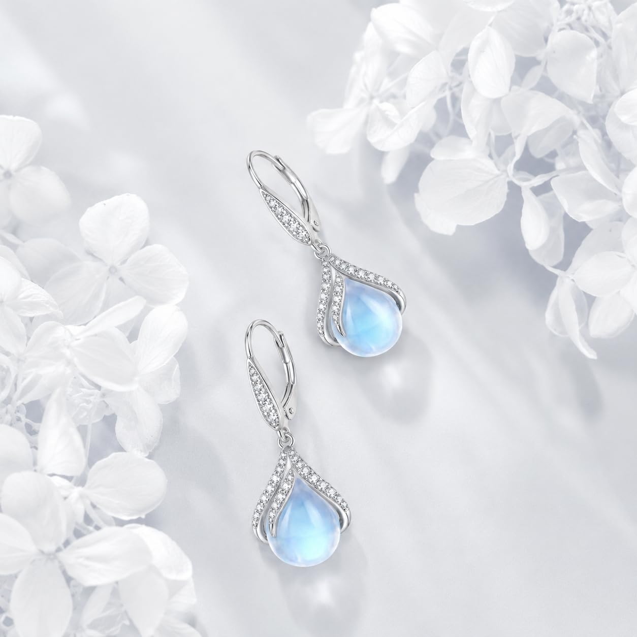 Mondstein Ohrringe für Damen Sterling Silber Ohrhänger Leverback Ohrringe Schmuck Geschenke für Frauen