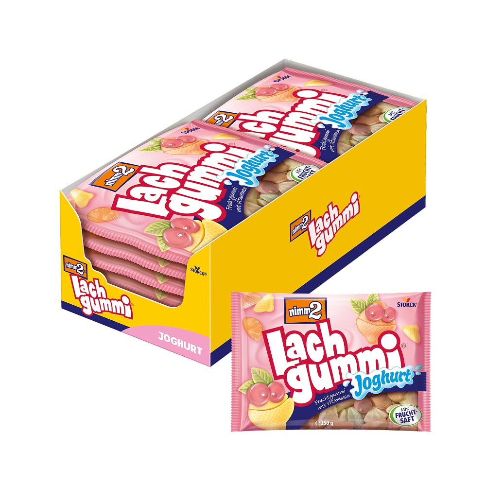 nimm2 Lachgummi Joghurt – 12 x 250 g – Fruchtgummis mit Fruchtsaft, Vitaminen und Joghurt – Süßigkeit in sechs Geschmacksrichtungen