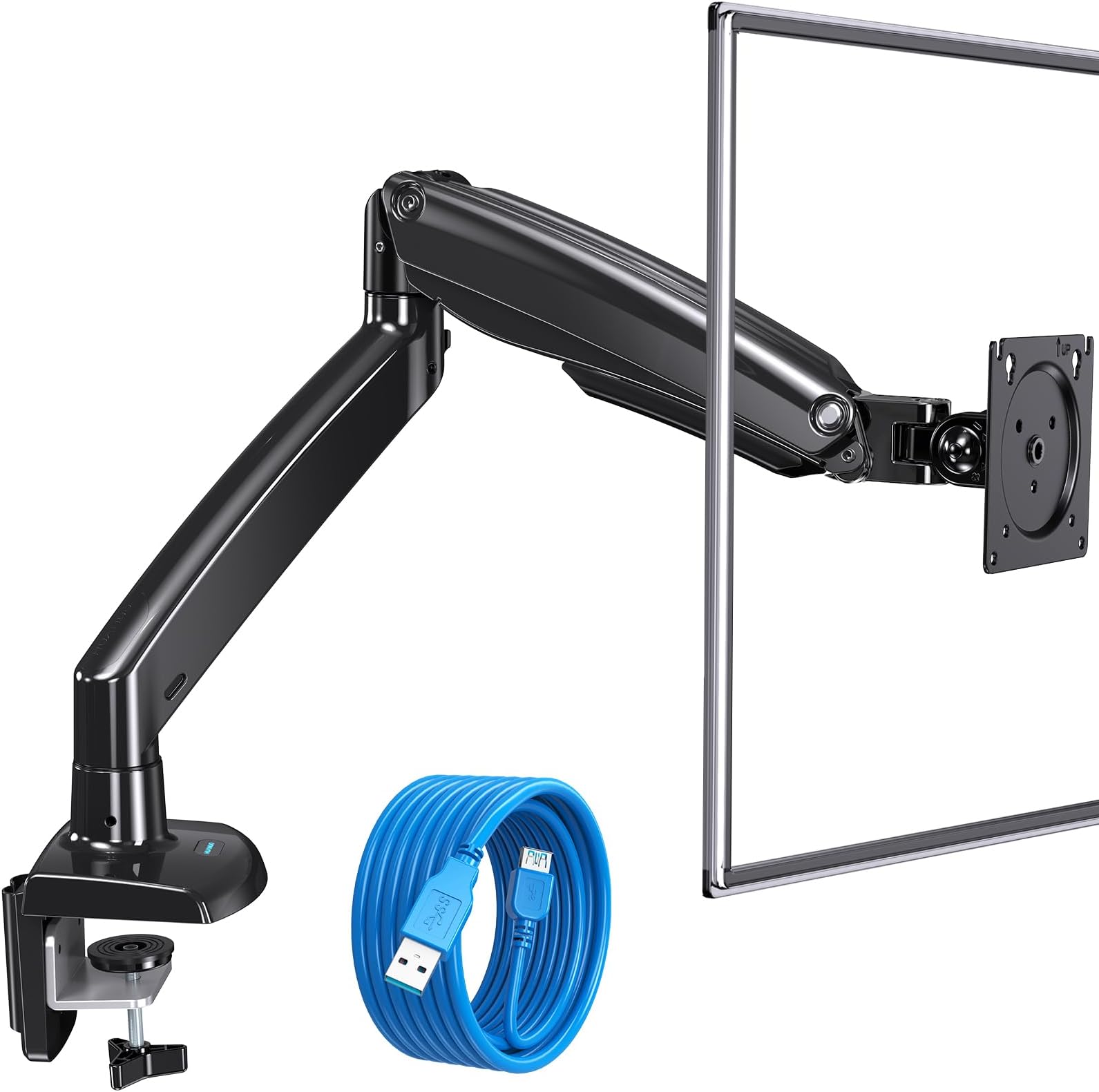 Single Monitor Arm for 13-49 inch Screens, Single Monitor Mount Holds 2 to 12 kg,Adjustable Computer Desk Mount with USB Port, Customized Screen Angle, VESA 75/ 100mm, 2 Mounting Options