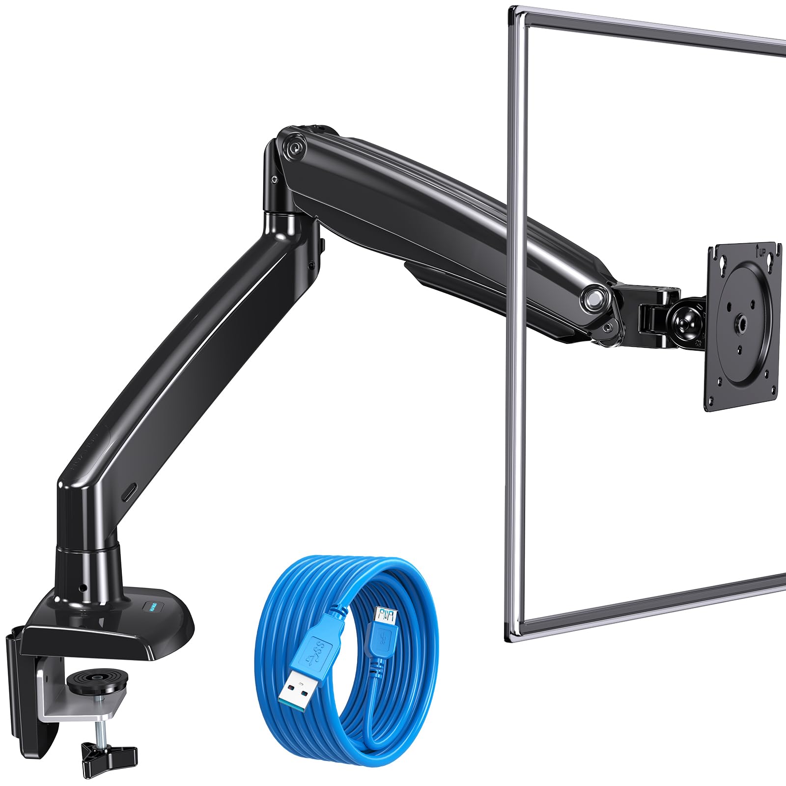 HUANUO Single Monitor Arm for 13-49 inch Screens, Single Monitor Mount Holds 2 to 12 kg,Adjustable Computer Desk Mount with USB Port, Customized Screen Angle, VESA 75/ 100mm, 2 Mounting Options