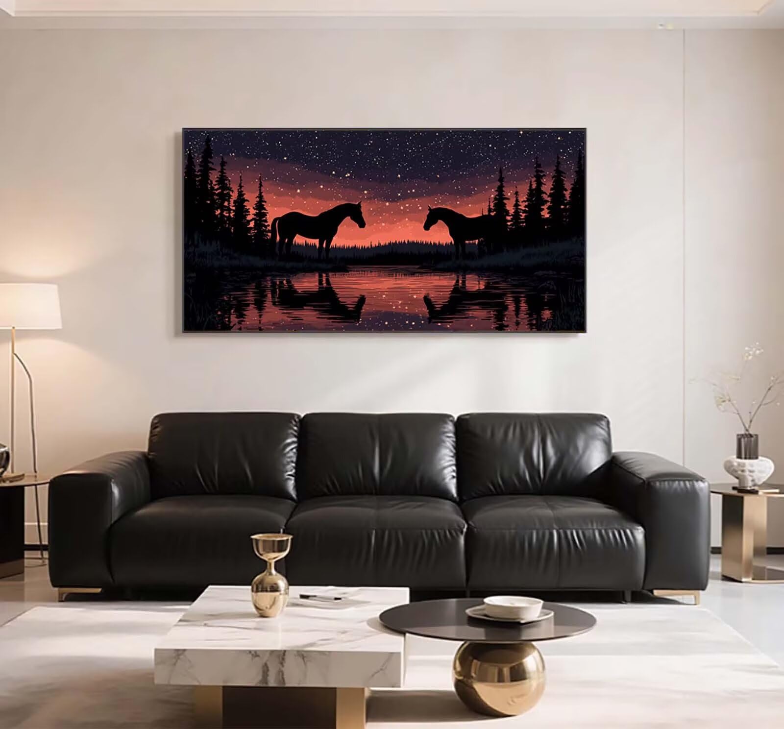 vista notturna Diamond Painting 60x120 cm, Diamond Painting Kit n5w-460 | DIY Grandi Adulti Strass Punto Croce Artigianato, Crystal Art Mosaico Ricamo Kit, Oggetti Decorativi per la Casa cavallo