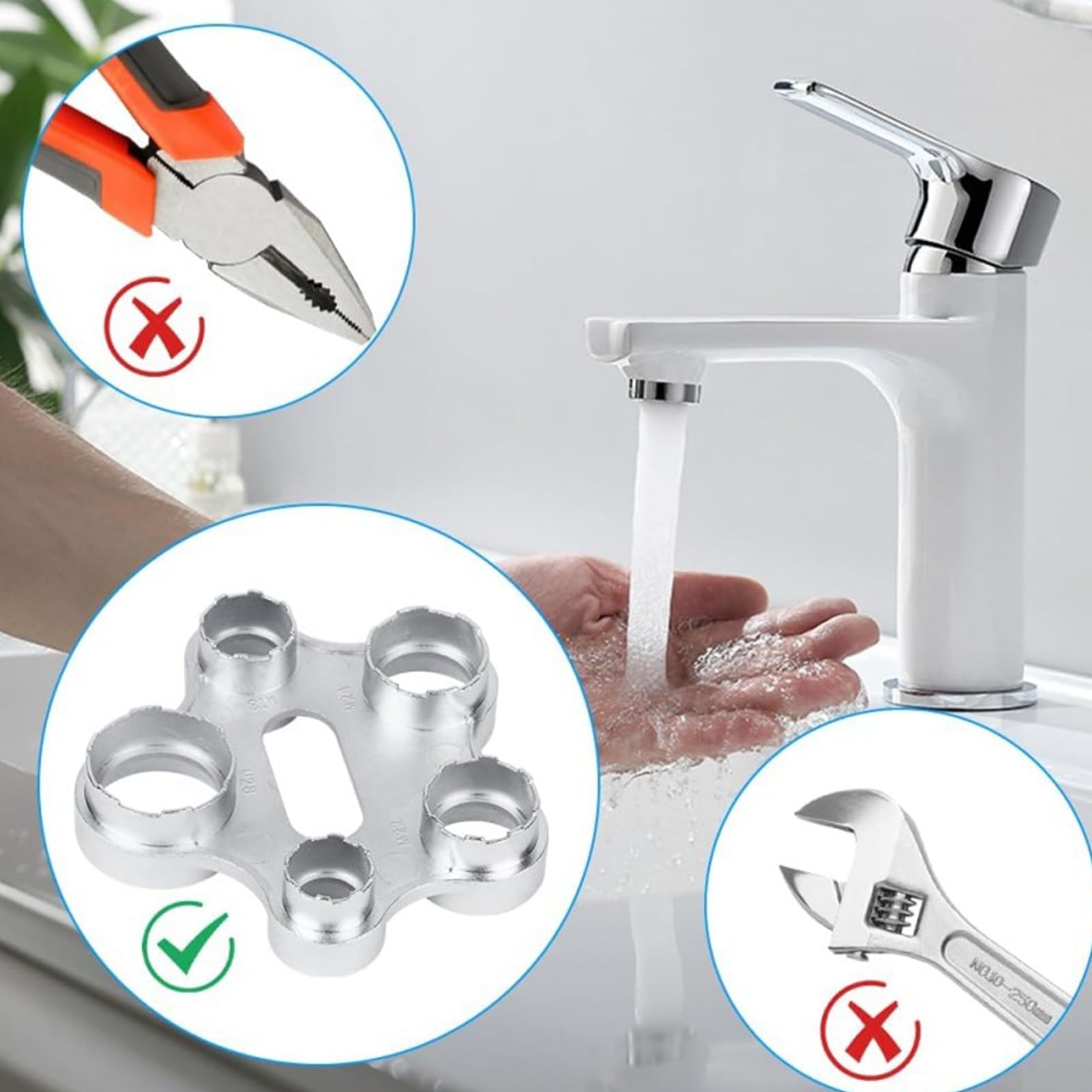 Clé pour Aérateur de Robinet Outil Mousseur en Alliage Durable pour Salle de Bain Cuisine