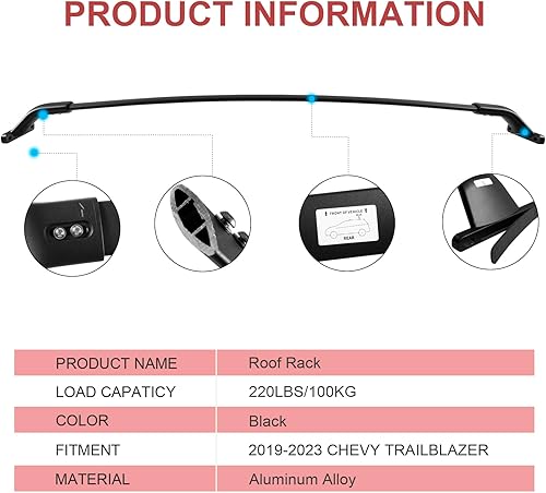 Miniatura 8 de Barras transversales de techo resistentes de 220 libras para Chevy Trailblazer 2021 2022 2023 2024, barras transversales de aluminio para Chevrolet,