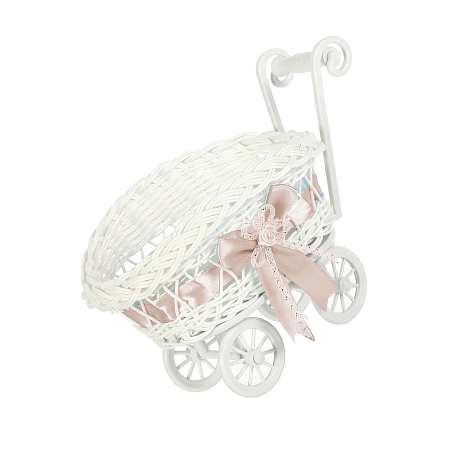 Artistic Woven Basket Mobile Storage Cart for Festive Floral Arrangement Decorative Trolley Portable Wedding Party Storage Basket