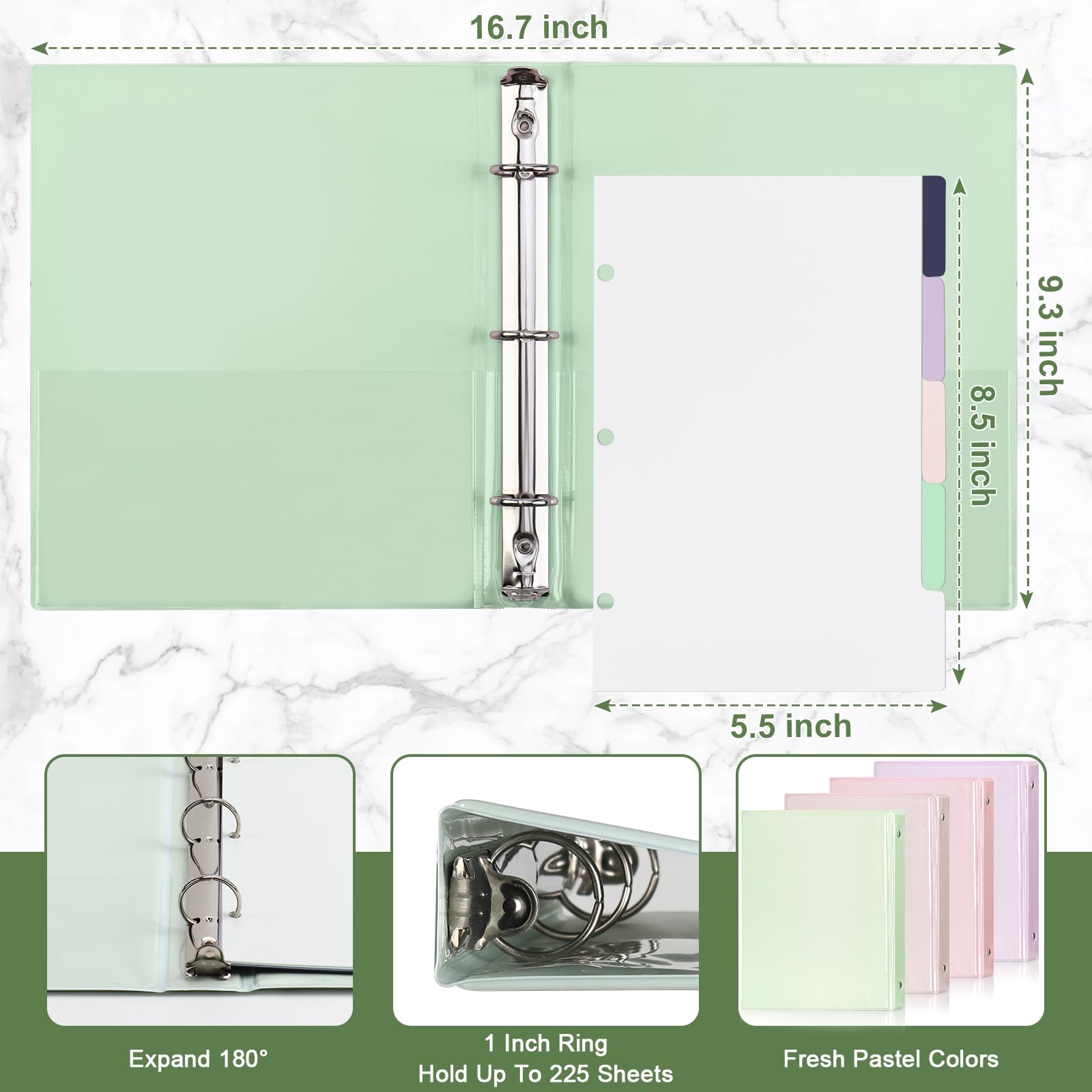 Confezione da 4 mini raccoglitori a 3 anelli, 5,5 x 8,5 cm, con 5 divisori con linguette carine, organizer per formato Junior, anelli rotondi da 2,5 cm, possono contenere fino a 225 fogli, per scuola