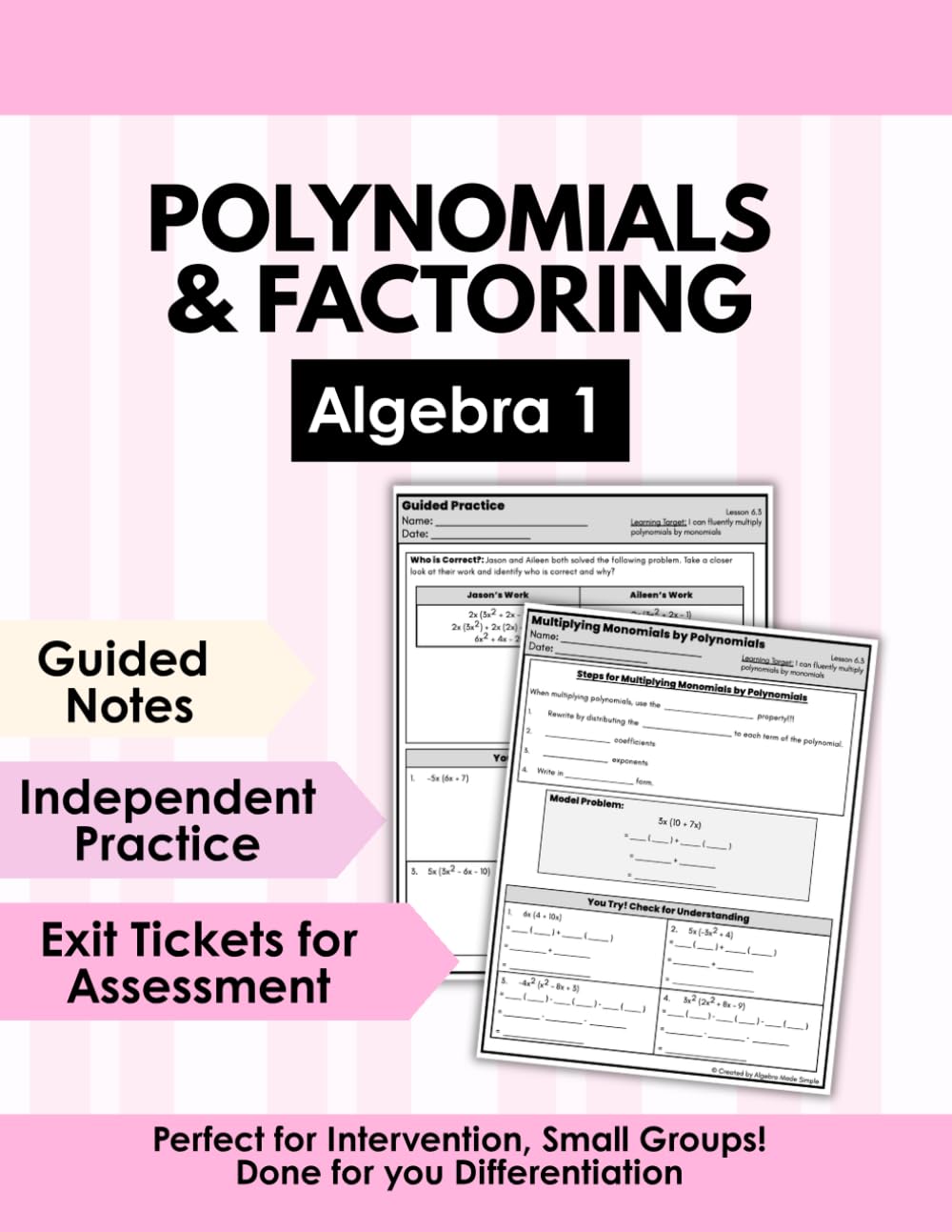 Algebra 1 Polynomials & Factoring Workbook | Factoring Trinomials, GCF & Multiplying Binomials | Guided Notes, Practice & Test Prep | Algebra 1 ... Homeschool (Algebra 1 Math Club)