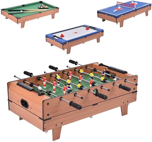 Maxmass 4-in-1 Multi Game Table, Wooden Combo Table Set with Foosball, Hockey, Billiard and Table Tennis, Indoor Table Top Football for Kids Adults Family