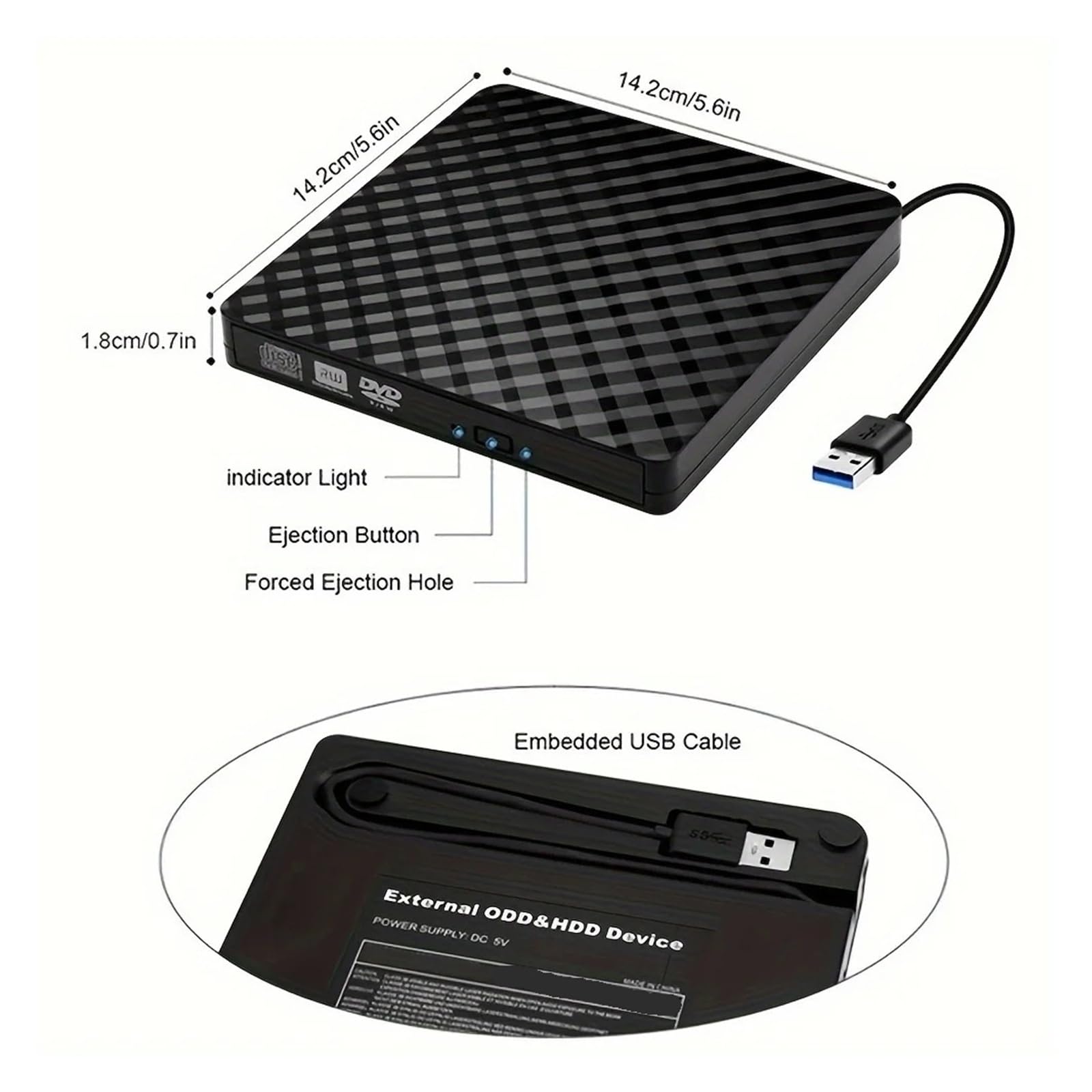 Lettore DVD portatile, Unità ottica esterna CD/DVD USB3.0 e USB-C for il trasferimento dati ad alta velocità for laptop