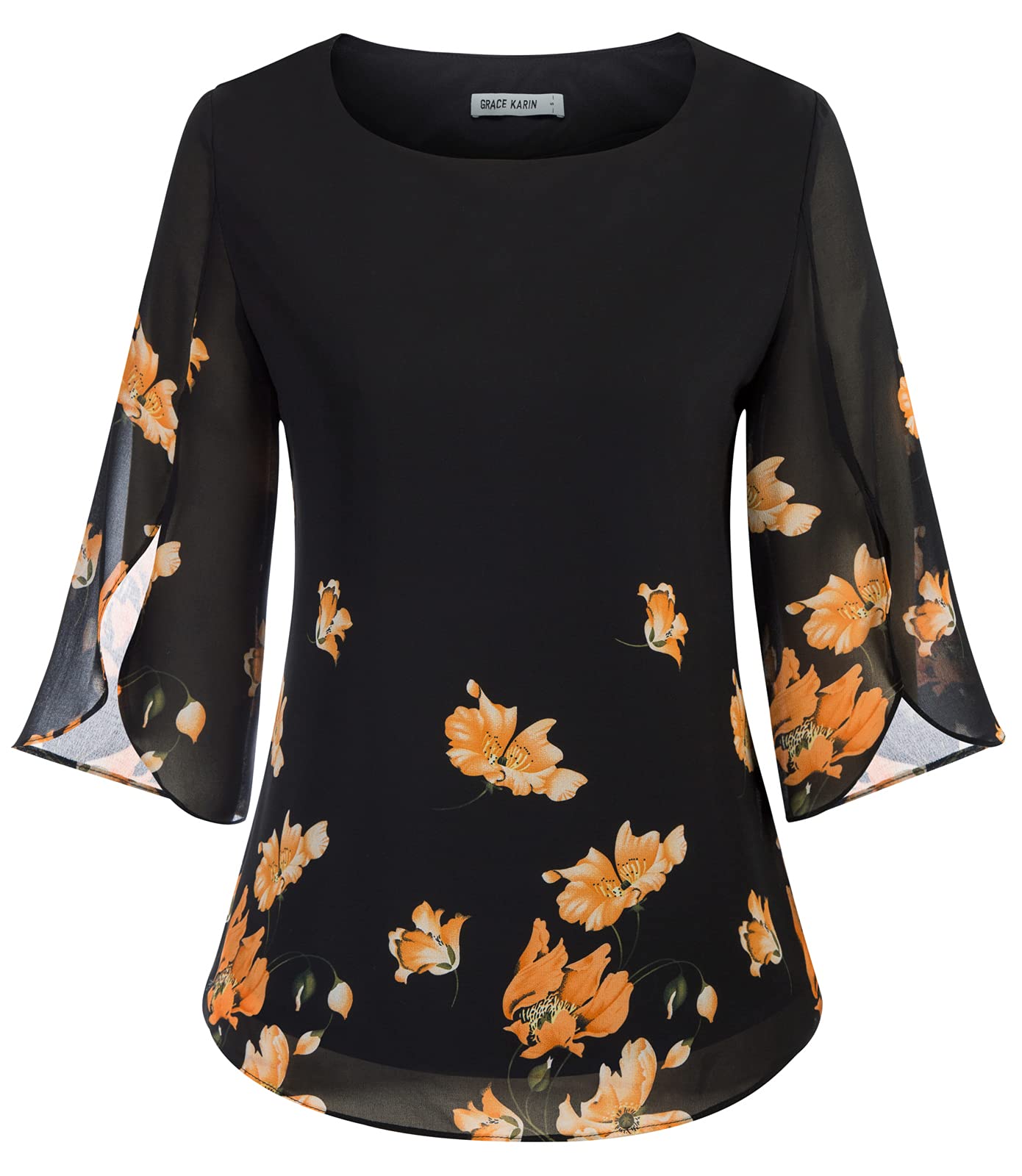 GRACE KARIN Camicia Donna Paillettes a Manica a 3/4 Top Elegante Girocollo Manicotto Split