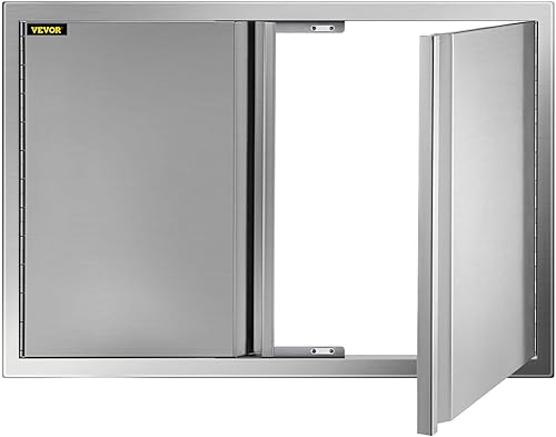 Miniatura 8 de VEVOR Puerta de acceso para barbacoa de 28 x 19 pulgadas, puerta doble para barbacoa de acero inoxidable con mango empotrado, puertas de cocina al