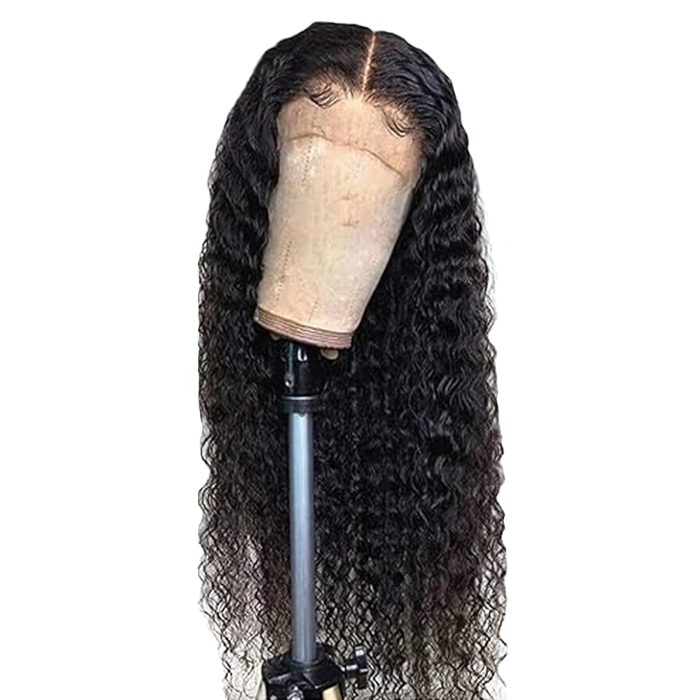 Human Hair Wig Water Wave Natural Black 13x4 Lace Front 34 Inch