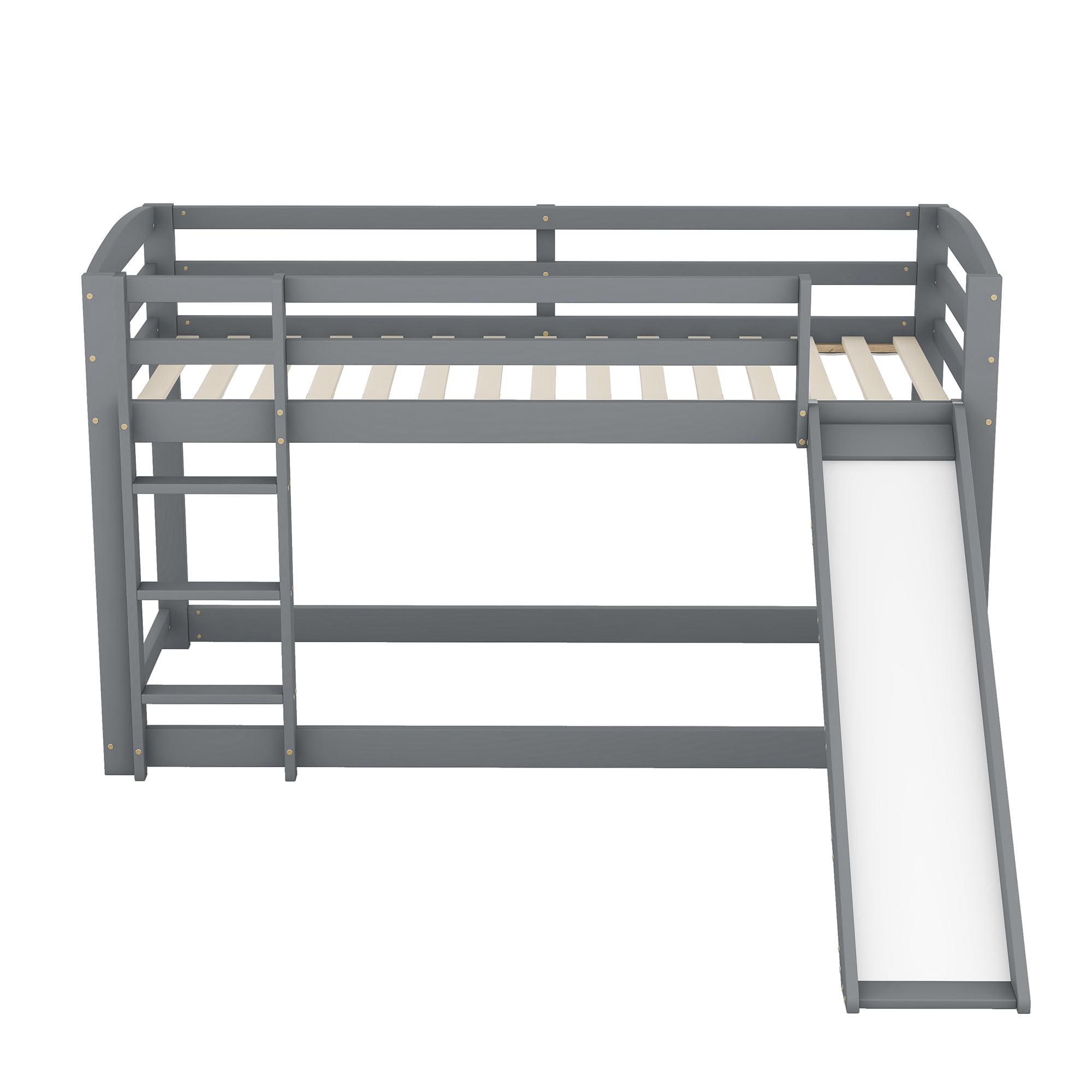 Etagenbett für Kinder und Jugendliche, Kinderbett mit Rutsche, Massivholzrahmen, einfache Montage, 90X200cm (Grau)