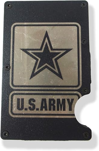 Cartera minimalista táctica con bloqueo RFID de metal grabado con clip para dinero del ejército de EE. UU, Militar, Minimalista