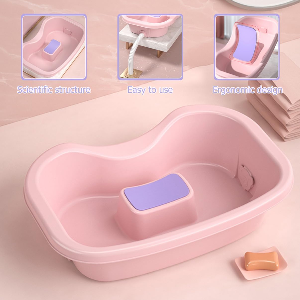 Yardenfun Ergonomisches Haarwaschbecken aus Kunststoff in Rosa zum Haarewaschen im Liegen für Schwangere und Kinder mit Praktischem Design und Einfacher Handhabung