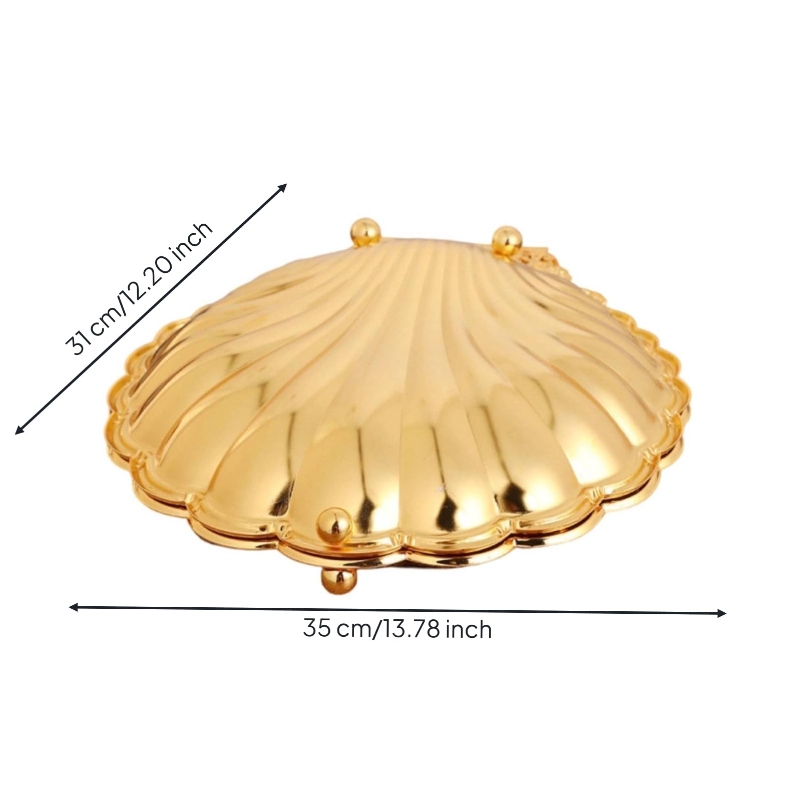 Colcolo Vassoio Decorativo Conchiglia Vassoio da Portata Piatto Frutta Scatola Caramelle Centrotavola in Lega di Zinco con Finitura Metallizzata E Profilo a, Oro, Grande 35x31x9.5 Cm