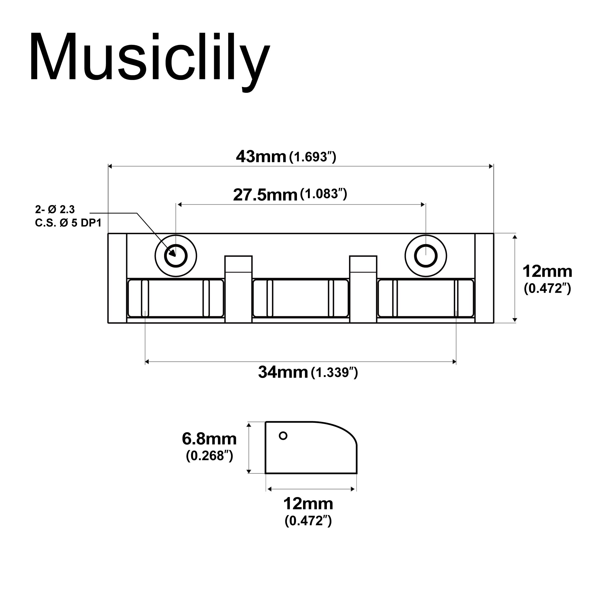 Musiclily Pro 43mm Steel Roller Nut for Strat Tele Style Electric Guitar Black - Image 2