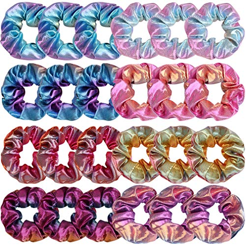 VELSCRUN 24 Colors Shiny Metallic Scrunchies Mermaid Hair Scrunchie Elastic Hair Bands Bobbles Hair Ties Ponytail Holder for Women Hair Accessories