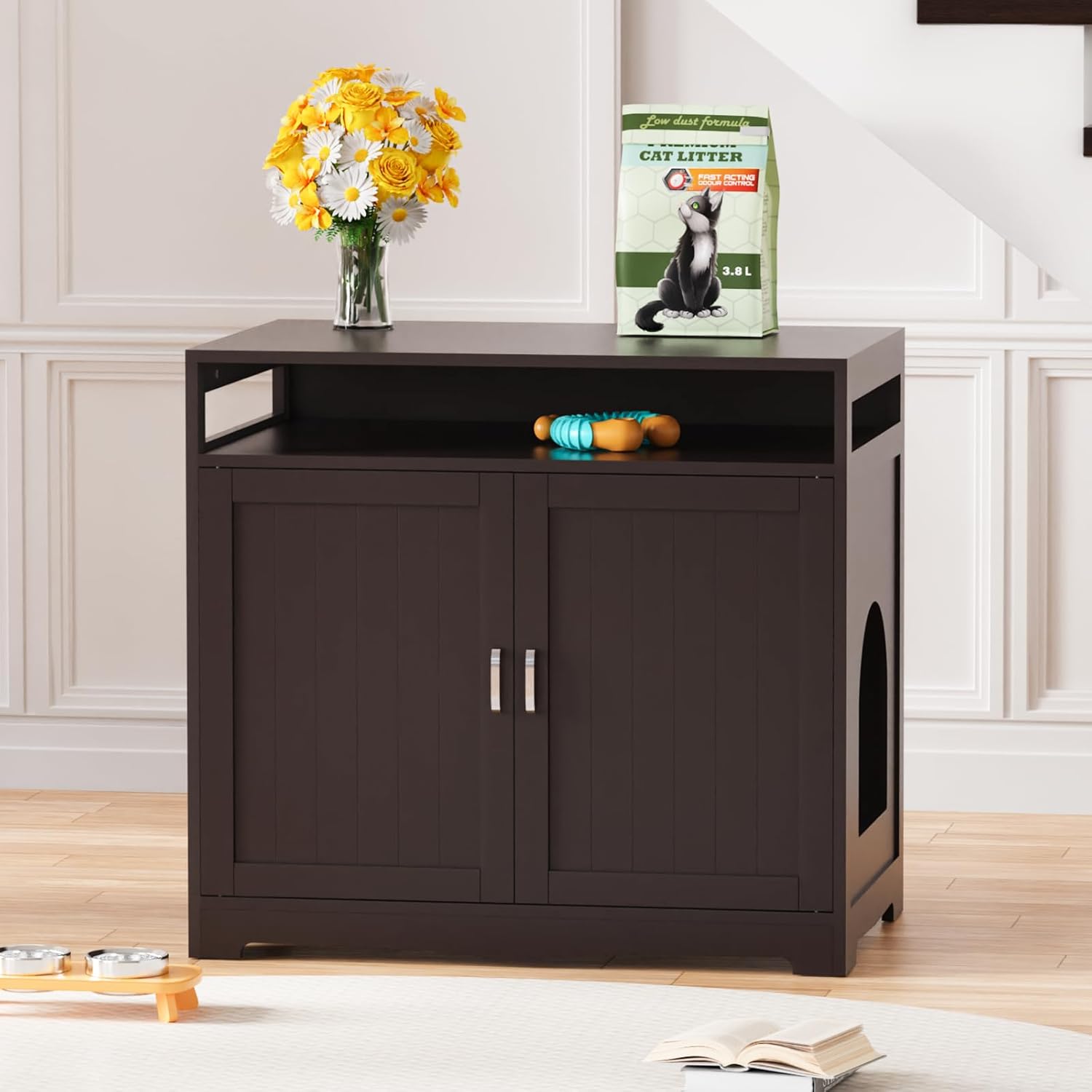 Cat Litter Box Enclosure, Hidden Litter Box Furniture with Built-in Power Outlet, Indoor Cat House, Cat Washroom Furniture, End Side Table for Hallway & Bedroom