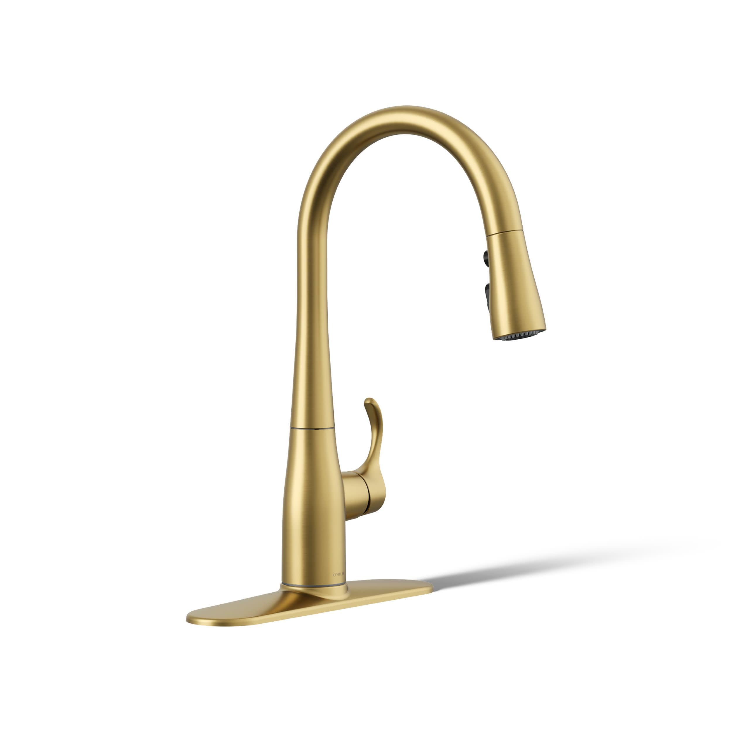 Kohler 597-2MB Simplice Pull Down Kitchen Faucet, 3-Spray Faucet, Kitchen Sink Faucet with Pull Down Sprayer, Vibrant Brushed Moderne Brass