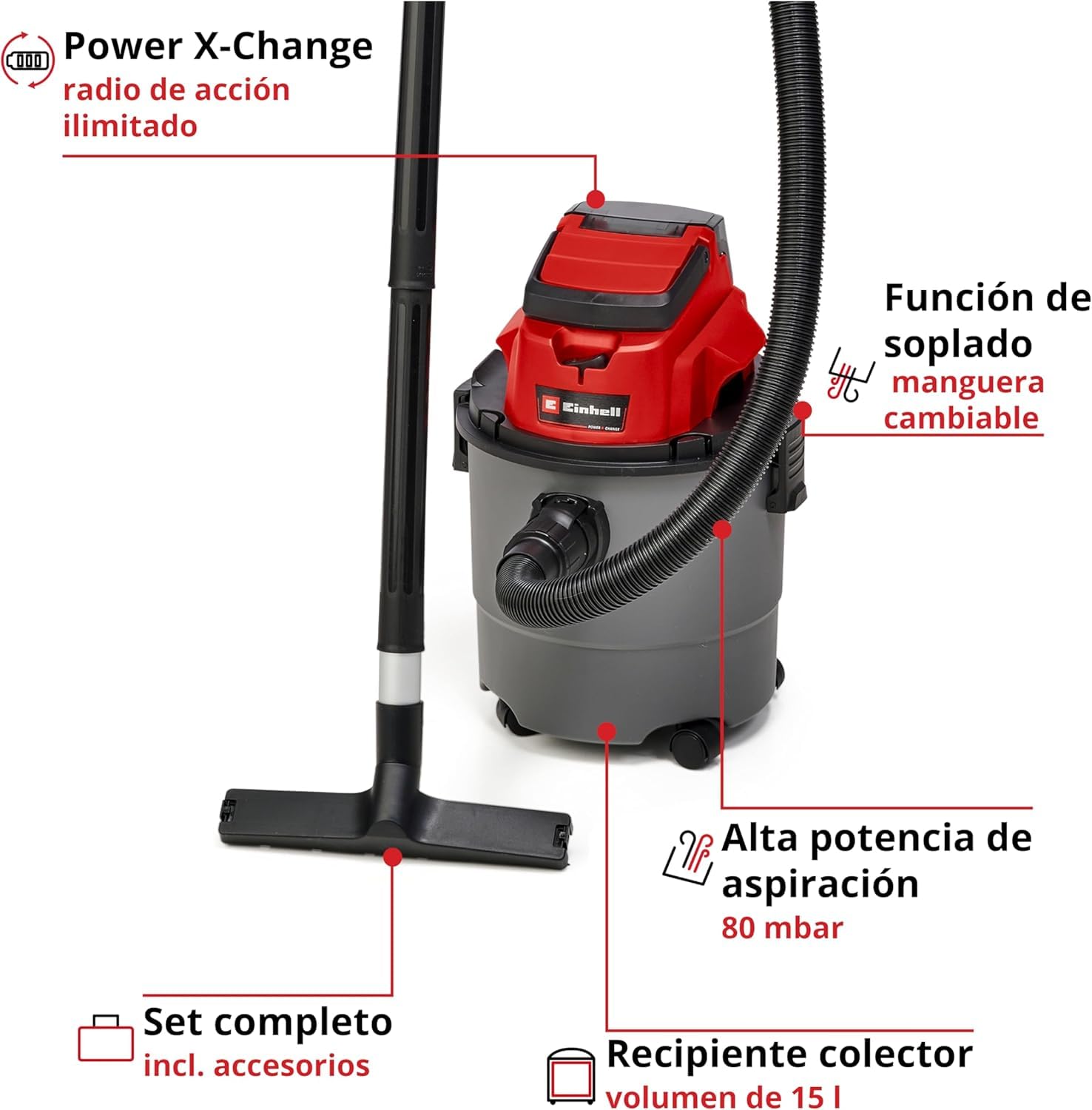 Einhell TC-VC 18/15 Li-Solo Power X-Change Aspirador en seco y húmedo 18V 15L Li-Ion