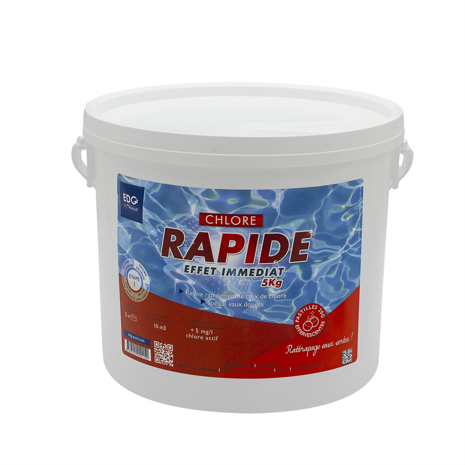 EDG by AQUALUX Chlore Rapide Pastilles 20g - 5kg | Chlore Choc Stabilisé - Désinfection Choc - Dissolution Rapide + 10 Tests HPS OFFERTS 6 en 1