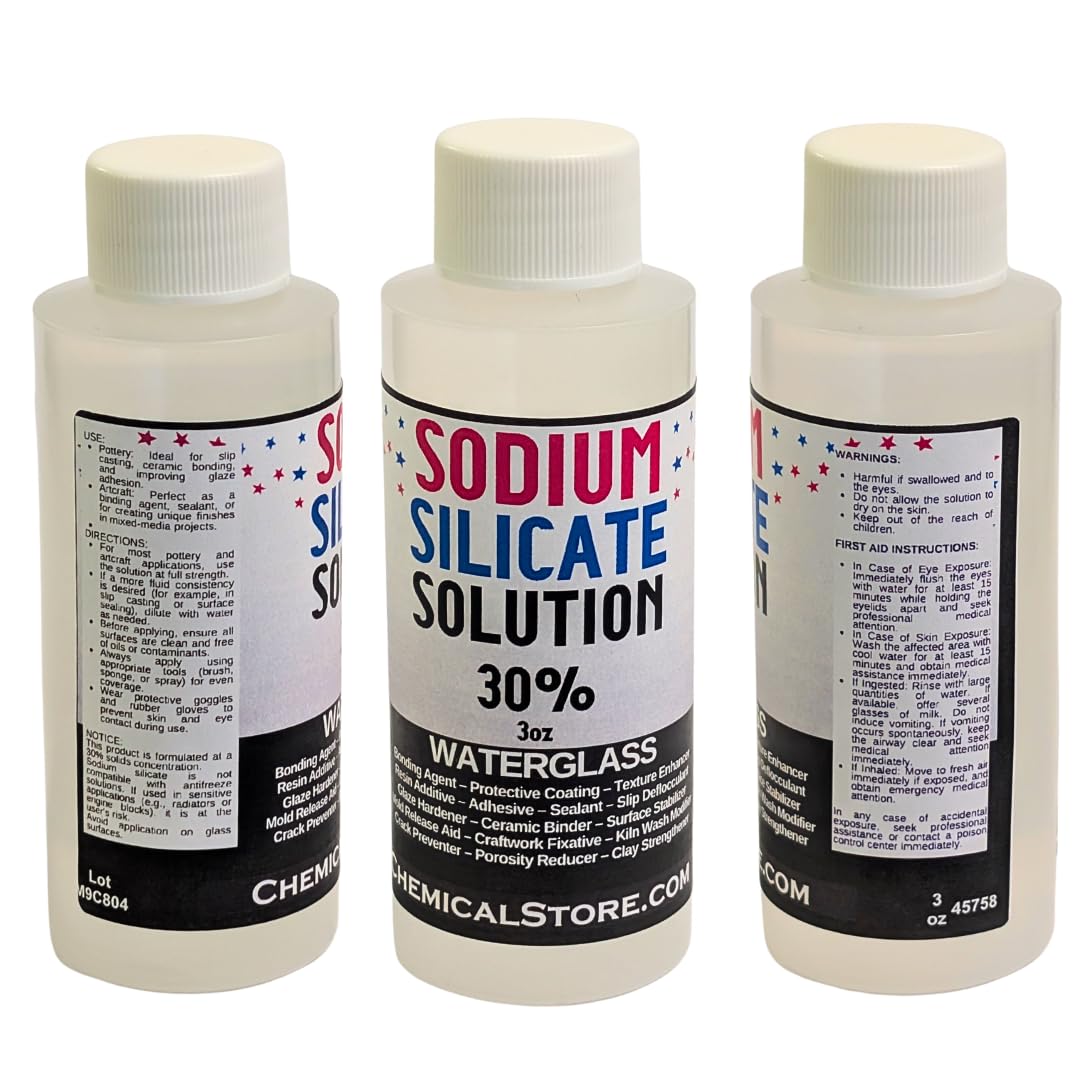 Sodium Silicate Solution 30% – 3oz Bottle for Pottery, Ceramic Casting & Artistic Applications CHEMICALSTORE.COM