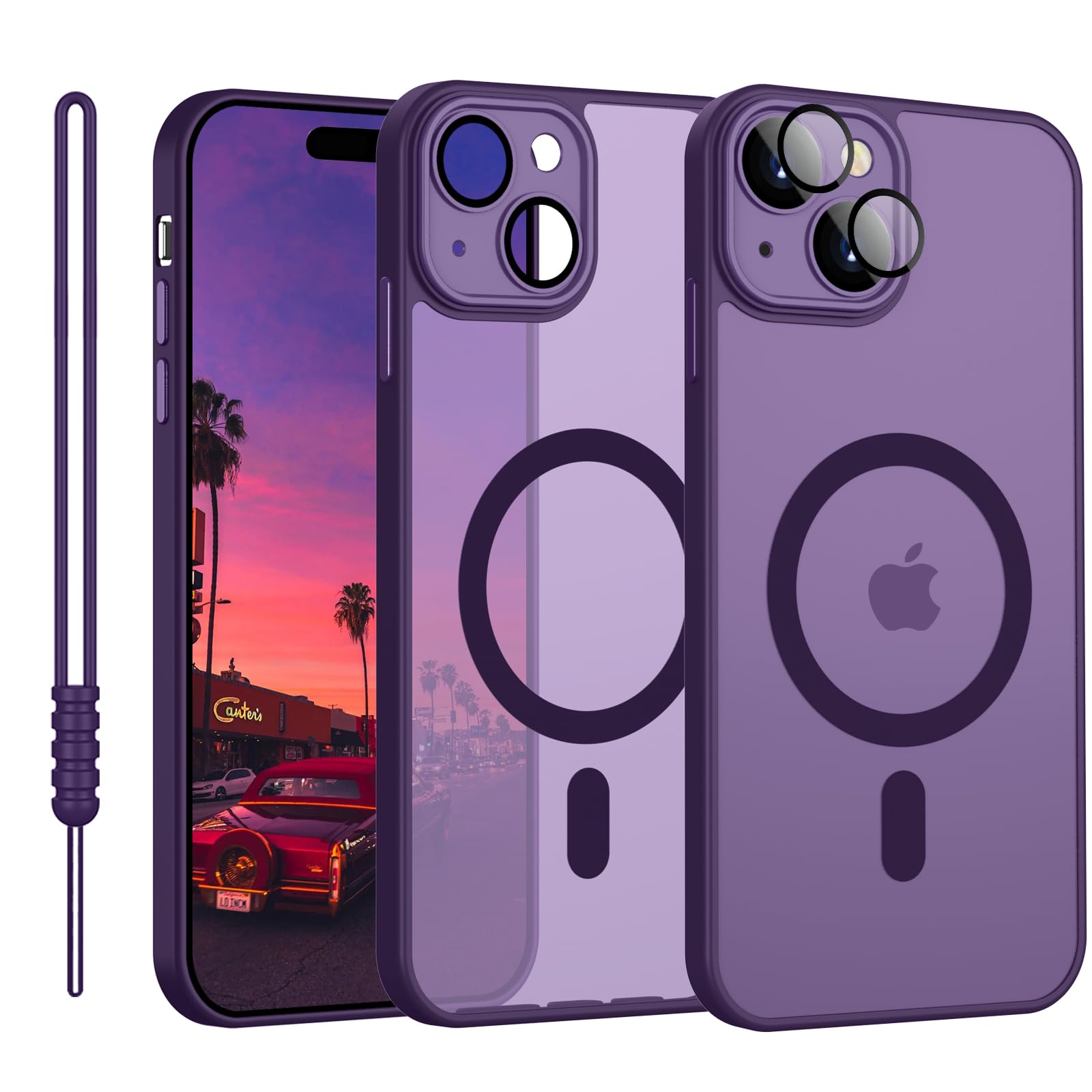 YUANDMI Cover Magnetica per iPhone 14 Plus Compatibile con MagSafe, Custodia per iPhone 14 Plus Traslucida Opaca Case Ultra-Sottile Anti-Scivolo Resistente ai Graffi, Viola Scuro