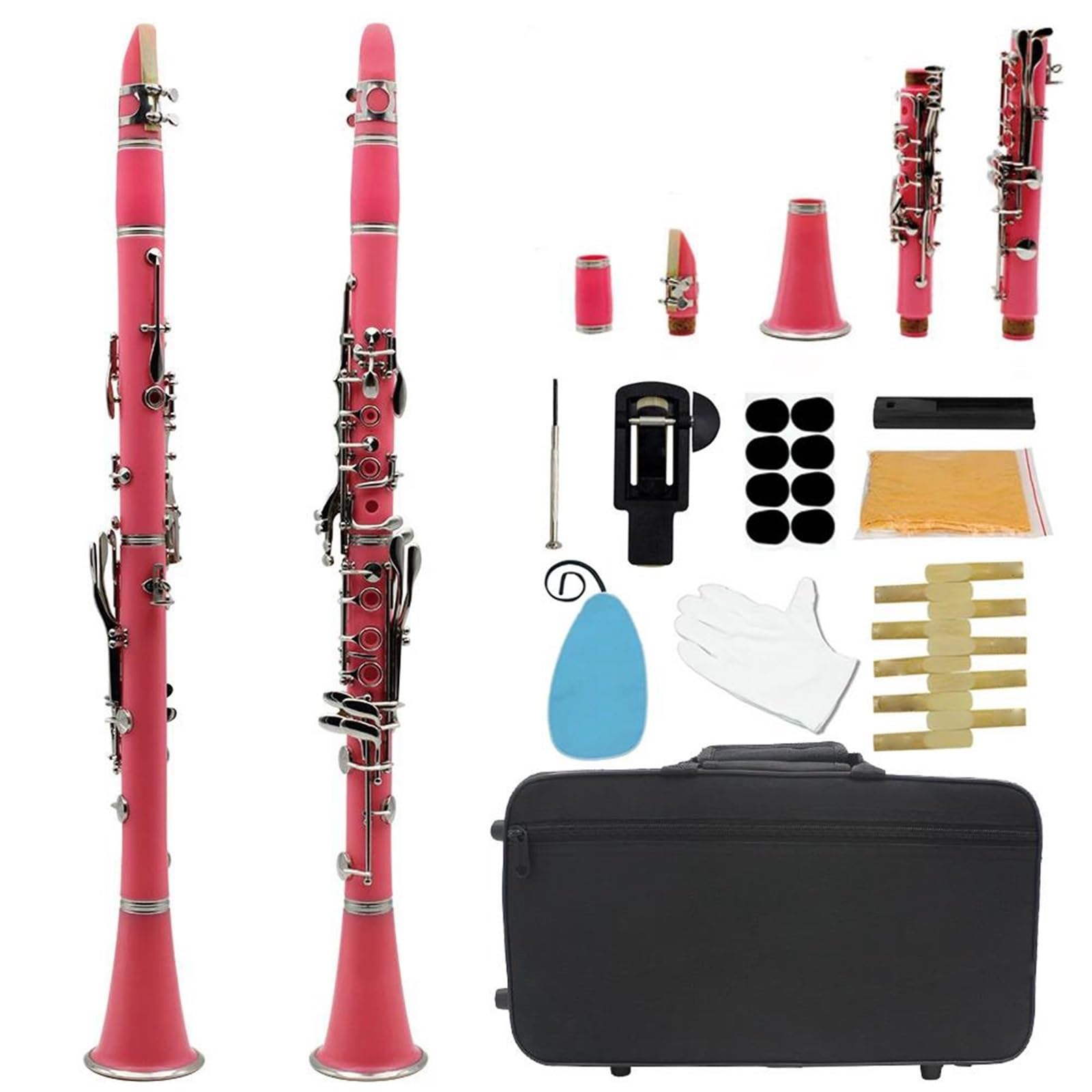 Klarnet 17-klawiszowy Profesjonalny Instrument Z Drewna Bakelitowego Akcesoriami Do Trzciny W Pudełku Łatwy Gry(Pink)