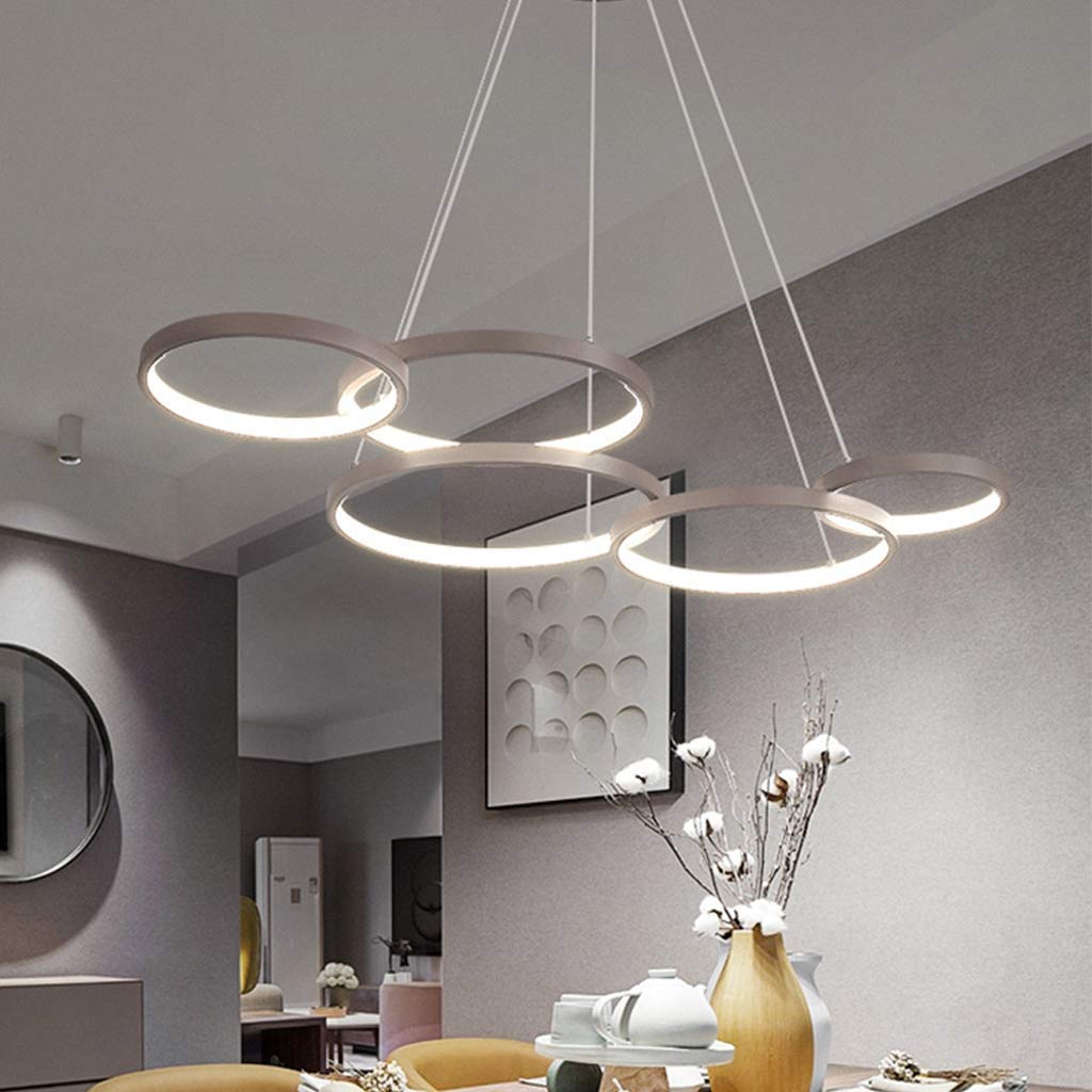 Lampe Suspendue LED Design Anneaux - PEARMON - Aluminium Et Acrylique Blanc Réglable