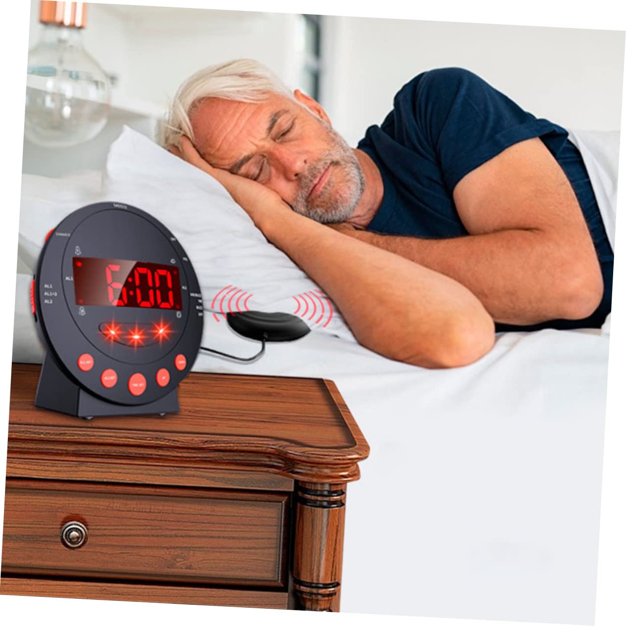 ERINGOGO Digitaler Vibrationswecker Starker Bettwecker für Senioren Lauter Wecker für Gehörlose mit USB Kabel Einstellbare Helligkeit