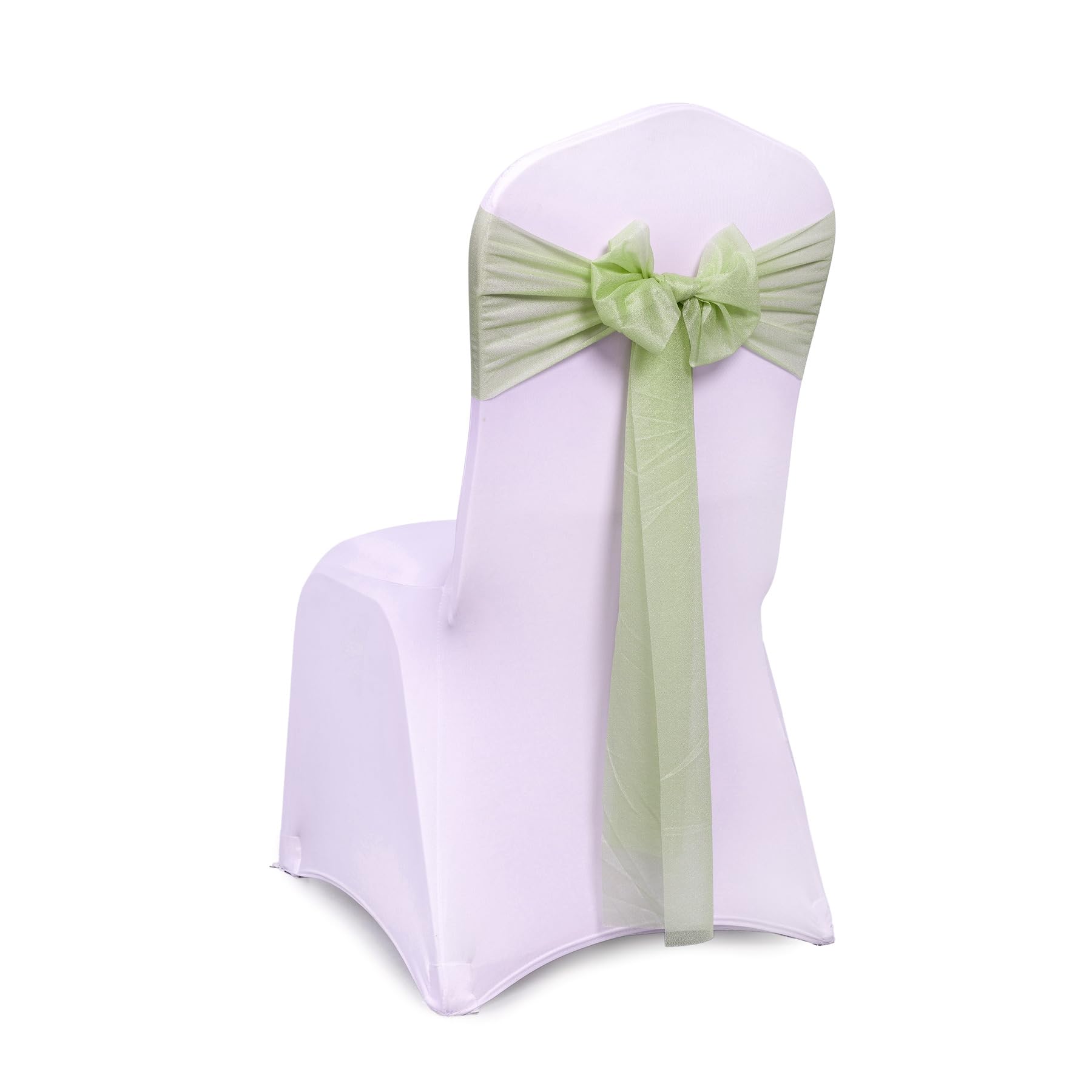 VDS Pack of 50, Sage Green, Sheer Chiffon Chair Sashes Bows Chair Cover back Tie Ribbon for Wedding Birthday Baby Shower Engagement Ceremony Event Party Banquet Restaurant Dining Chair Decoration