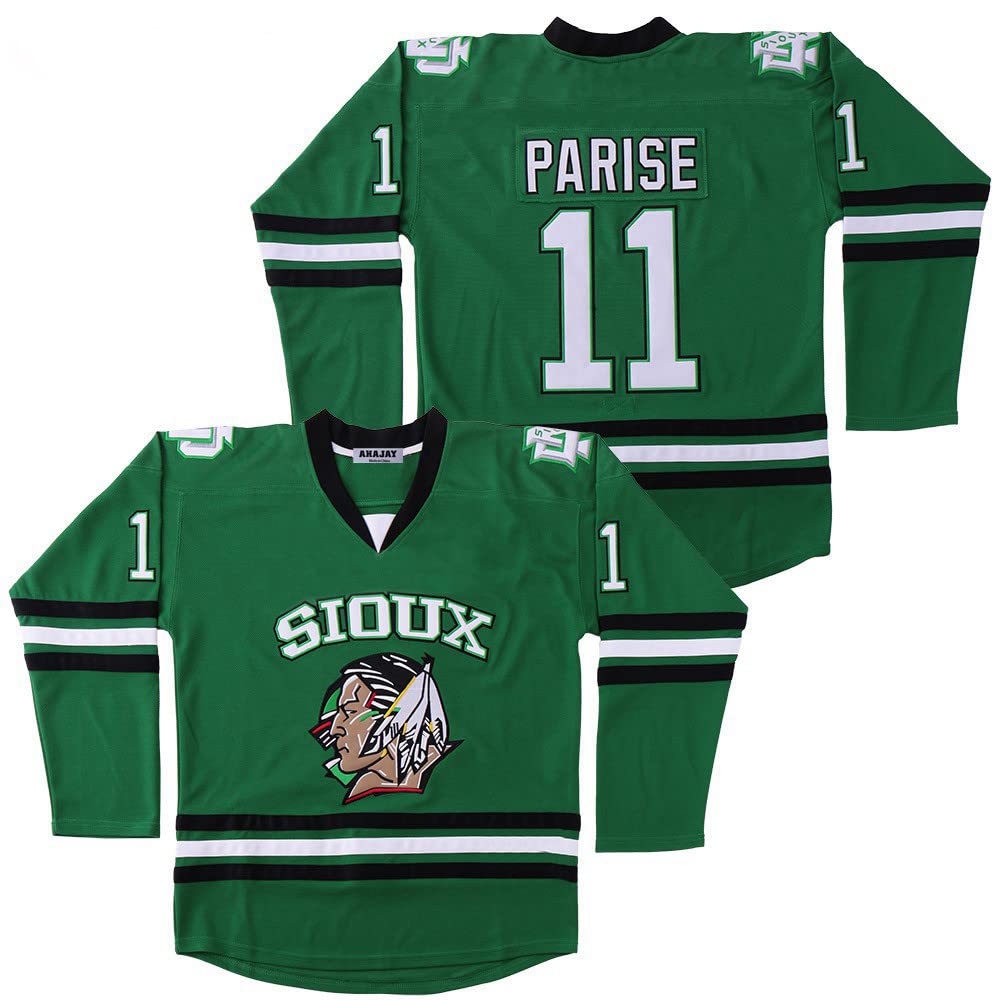 AHAJAYAHAJAY Men's #11 Zach Parise Jersey College Fighting Sioux Green Hockey Jersey