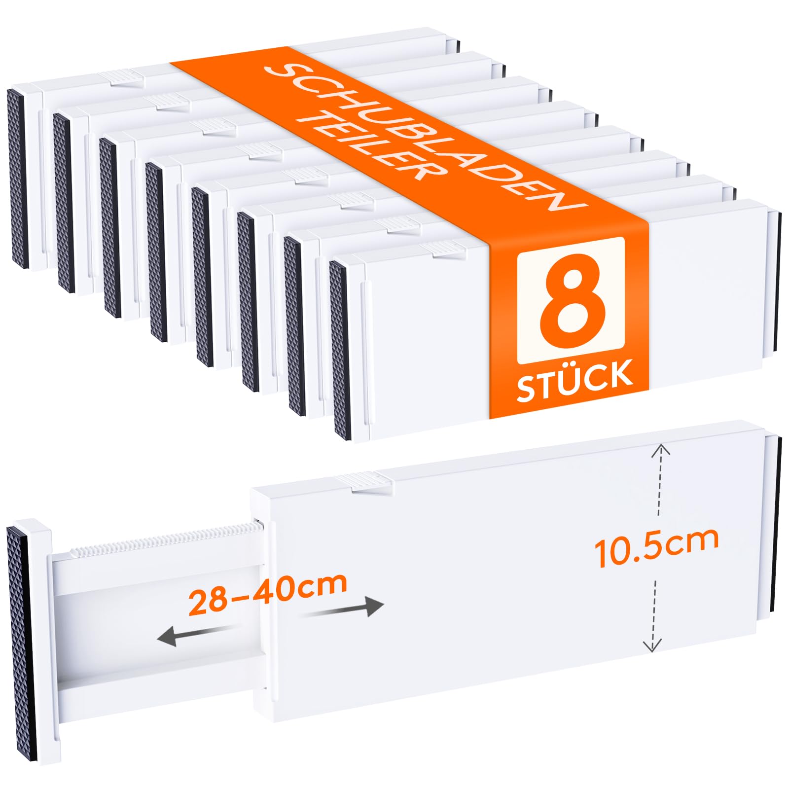 Lifewit 8 Set Schubladentrenner, Verstellbar Schubladen Trenner für Innenlänge 28 –40cm/11–17" & Höhe＞10.5cm, Schubladen Organizer Ordnungssystem für Küche/Kleiderschränke/Schreibtisch, Weiß