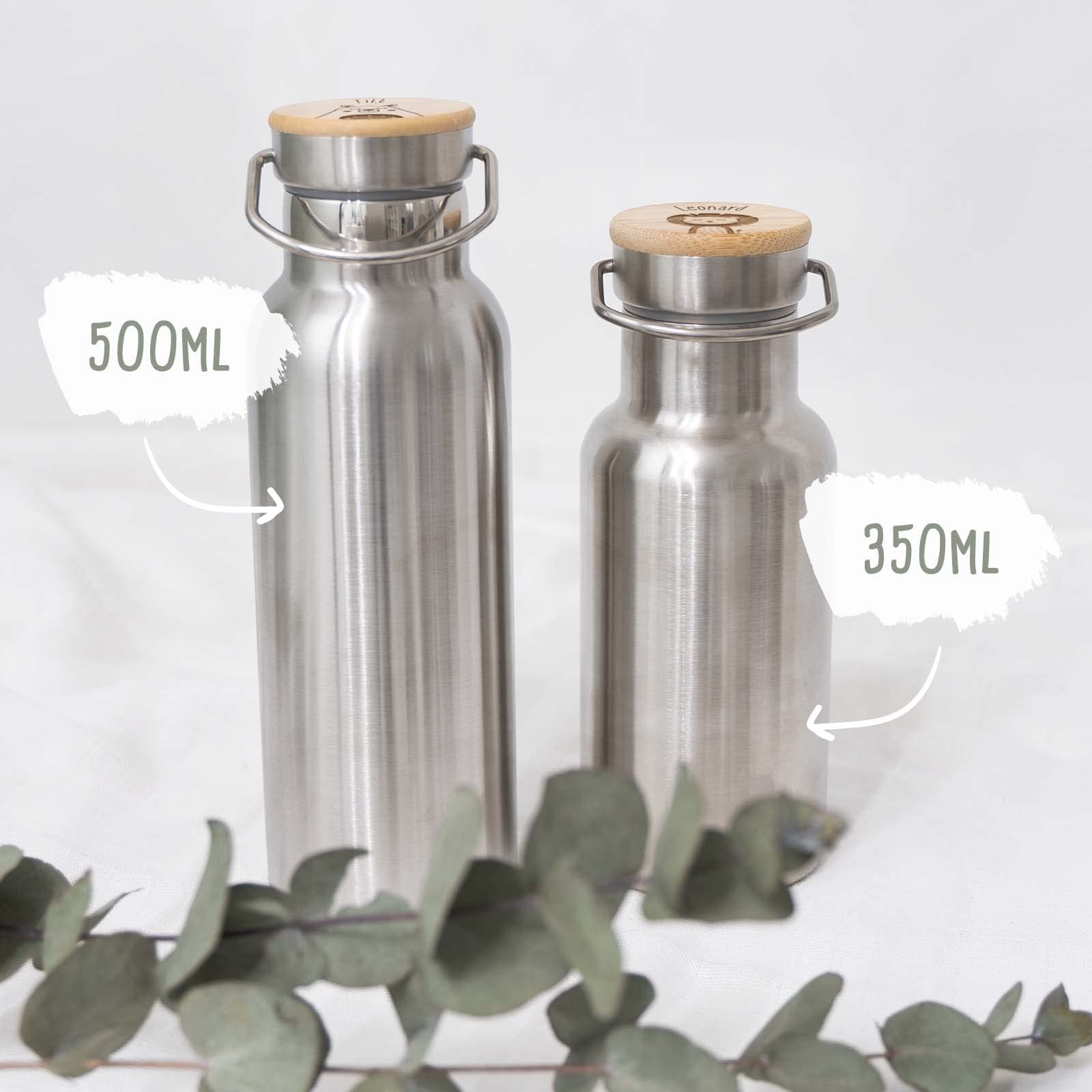 hellomini Geschenkset für Kinder Trinkflasche Isolierflasche Edelstahl mit Bambusdeckel & Brotdose Lunchbox Holzdeckel personalisierte Geschenke Ostern, Weihnachten, Geburtstag, Einschulung Hase