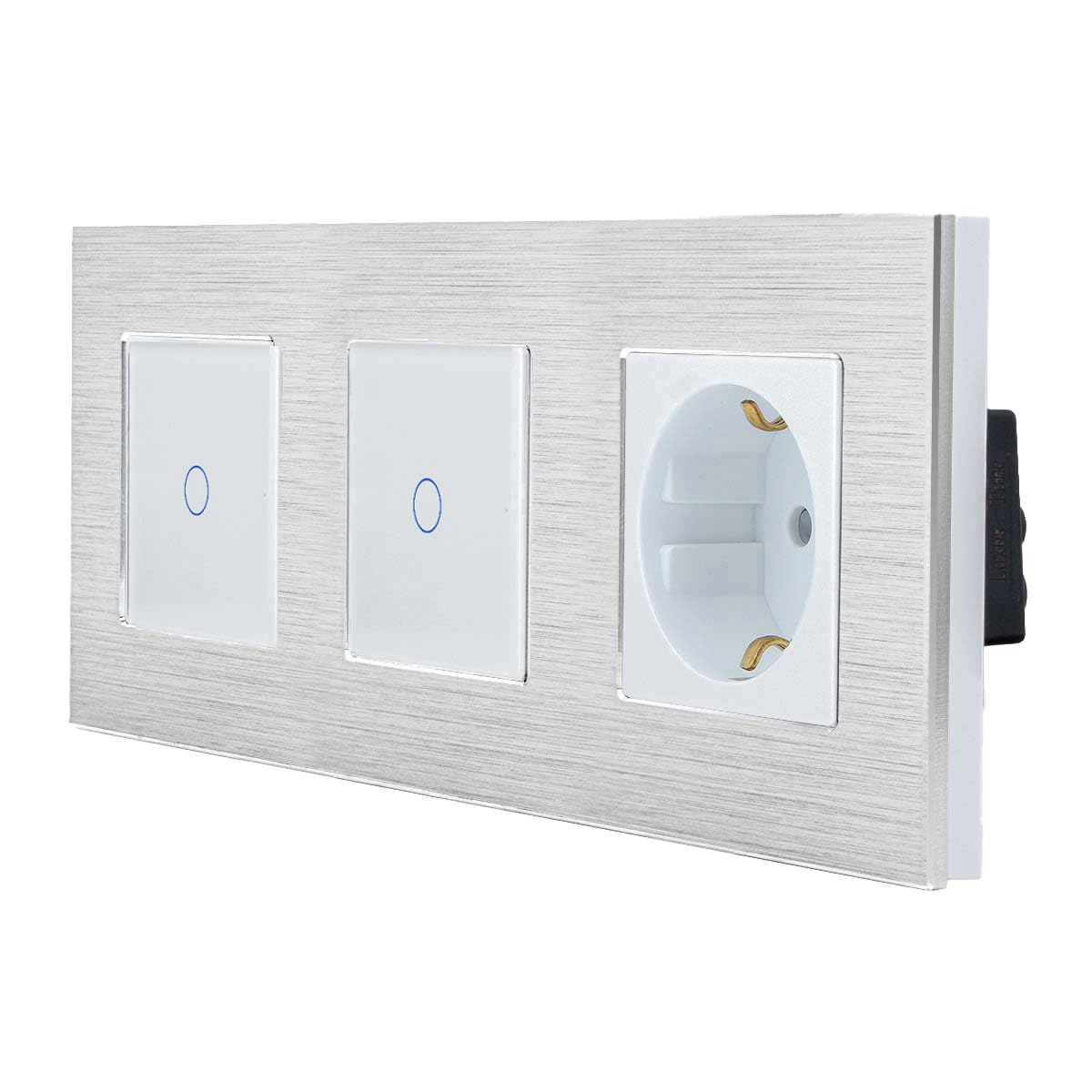 Luxus-Time 3-fach Rahmen mit 2x Touch Lichtschalter und Schuko Steckdose für Unterputz Einbau Doppelschalter Sensor Schalter (Alurahmen 2x Lichtschalter + Steckdose, Weiß)