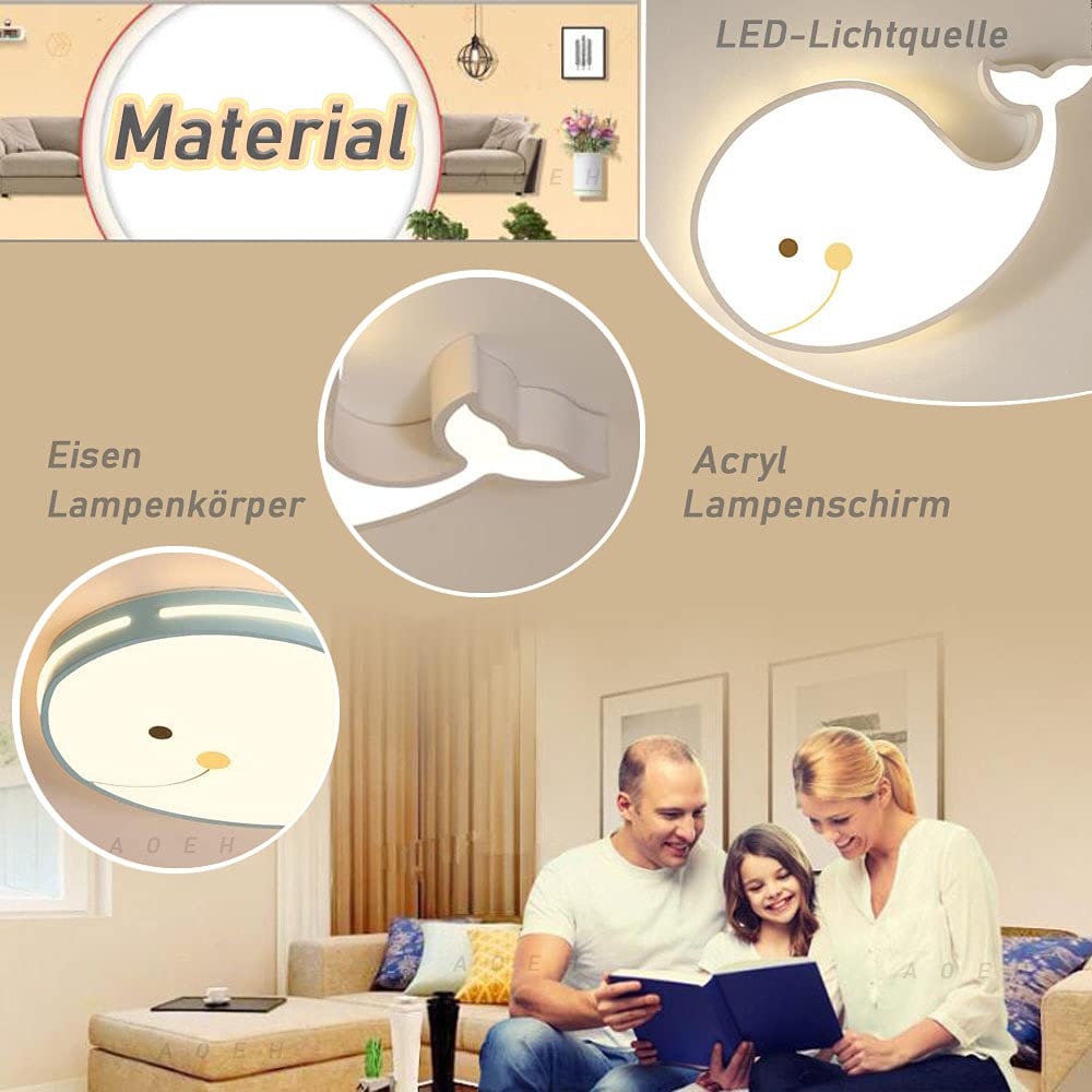 LED Deckenleuchte 60CM Raumbeleuchtung Delphinform Deckenlampe Junge Mädchen Baby Kinder Decke Licht Innenbeleuchtung Aufhängung Kinderzimmer Schlafzimmer Lampe Raumleuchten Kronleuchter,Blue.