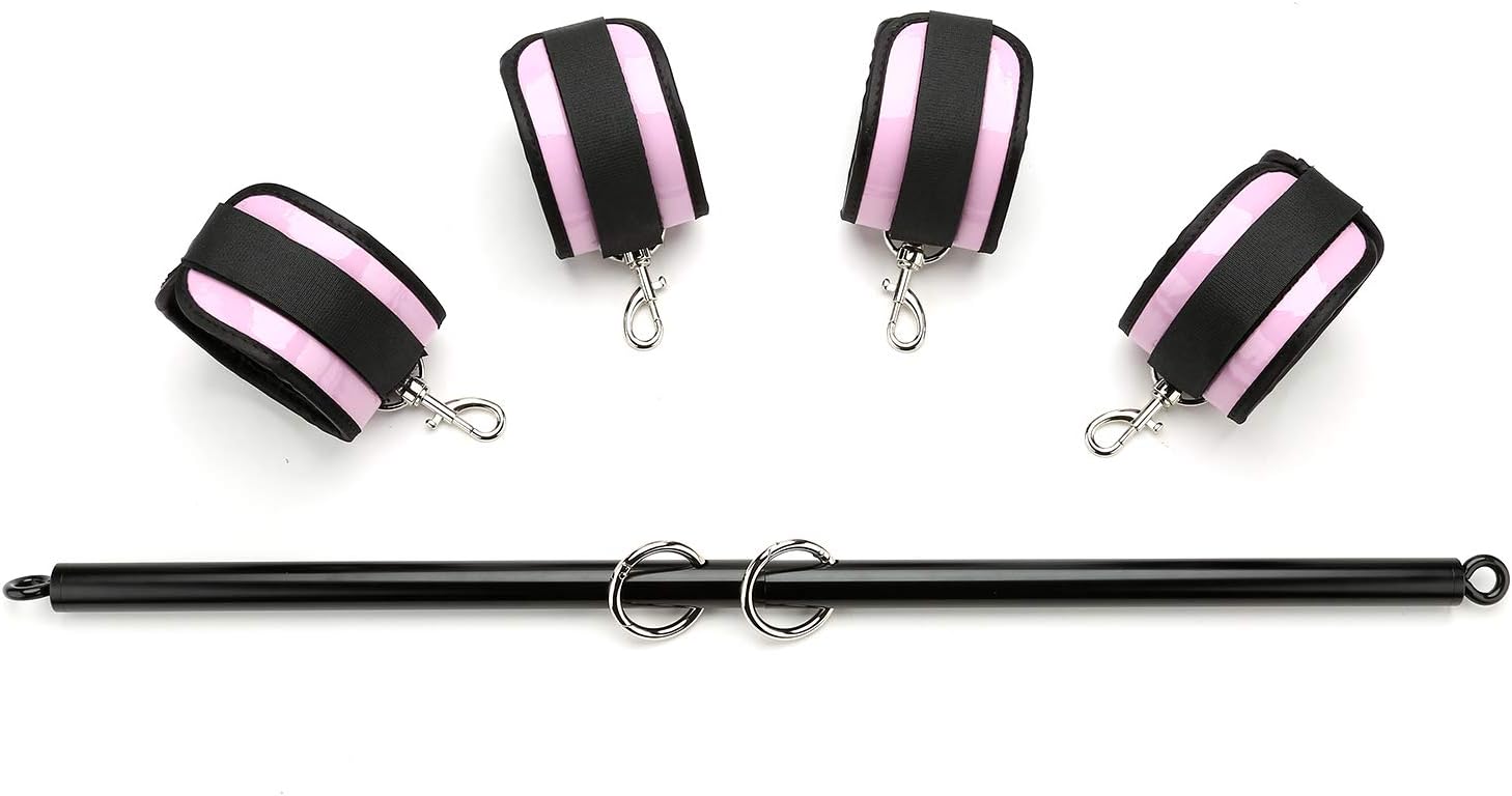 Sovyime Silver Expandable Pilates Spreader Bar Set with 4 Pink Adjustable Straps Kit Sports Aid Training Yoga Fitness Gear
