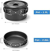 Vista 3 de Odoland 15pcs Camping Cookware Mess Kit, Non-Stick Lightweight Pot Pan Kettle Set with Stainless Steel Cups Plates Forks Knives Spoons for Camping