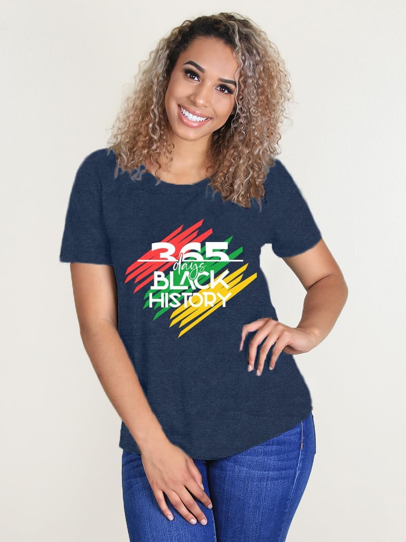 Women Black History Month T Shirts 365 Days Black History Print Shirt African American Apparel - Image 3