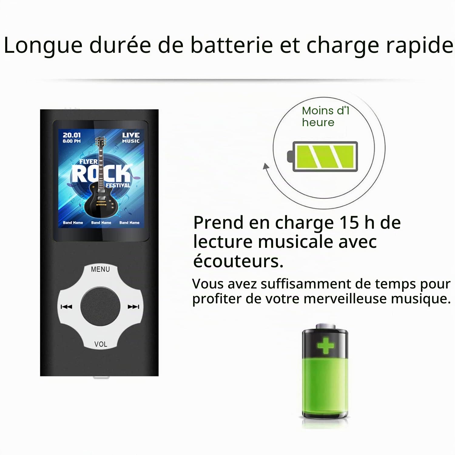 32Go Portable Lecteur Musical MP3 Sport sans Perte HiFi, Radio FM, Enregistreur Vocal, Vidéo, E-Book, pour Courir, 18 Heures de Lecture de Musique, Carte TF Jusqu’à 128 Go Noir
