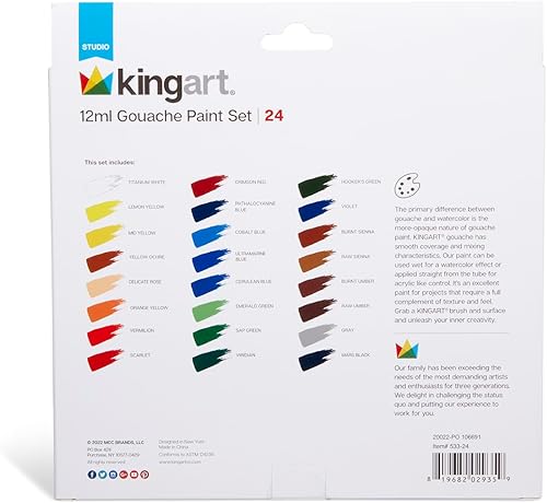 Miniatura 3 de KINGART Studio Gouache - Juego de 24 colores únicos, 0.4 fl oz (4 onzas) cada uno