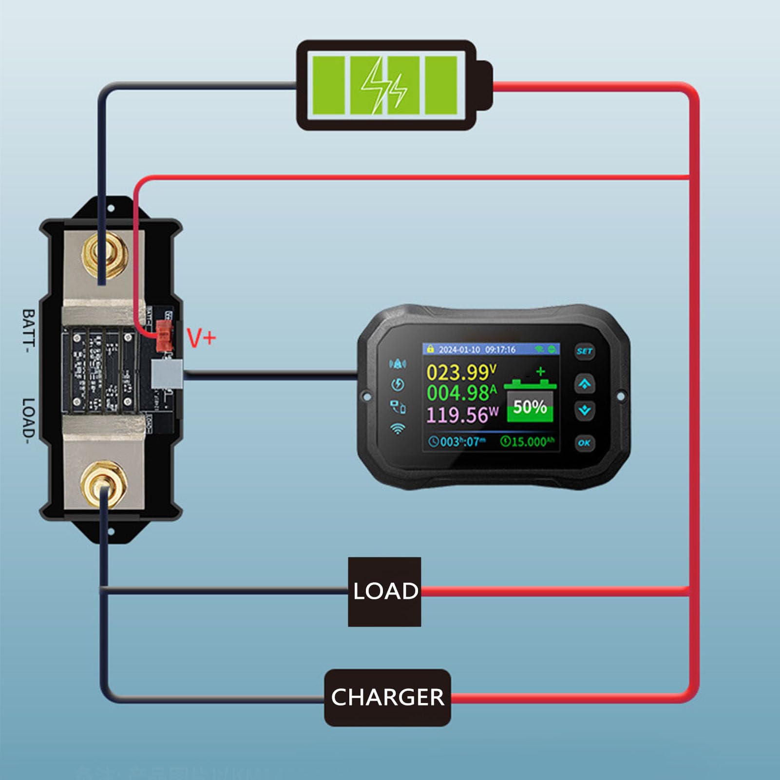 Probador de Coulomb, Control Remoto Wifi 10-100V 100A Voltímetro Digital Amperímetro Capacidad de la Batería Energía Electricidad AH Medidor de Voltaje Zumbador Incorporado