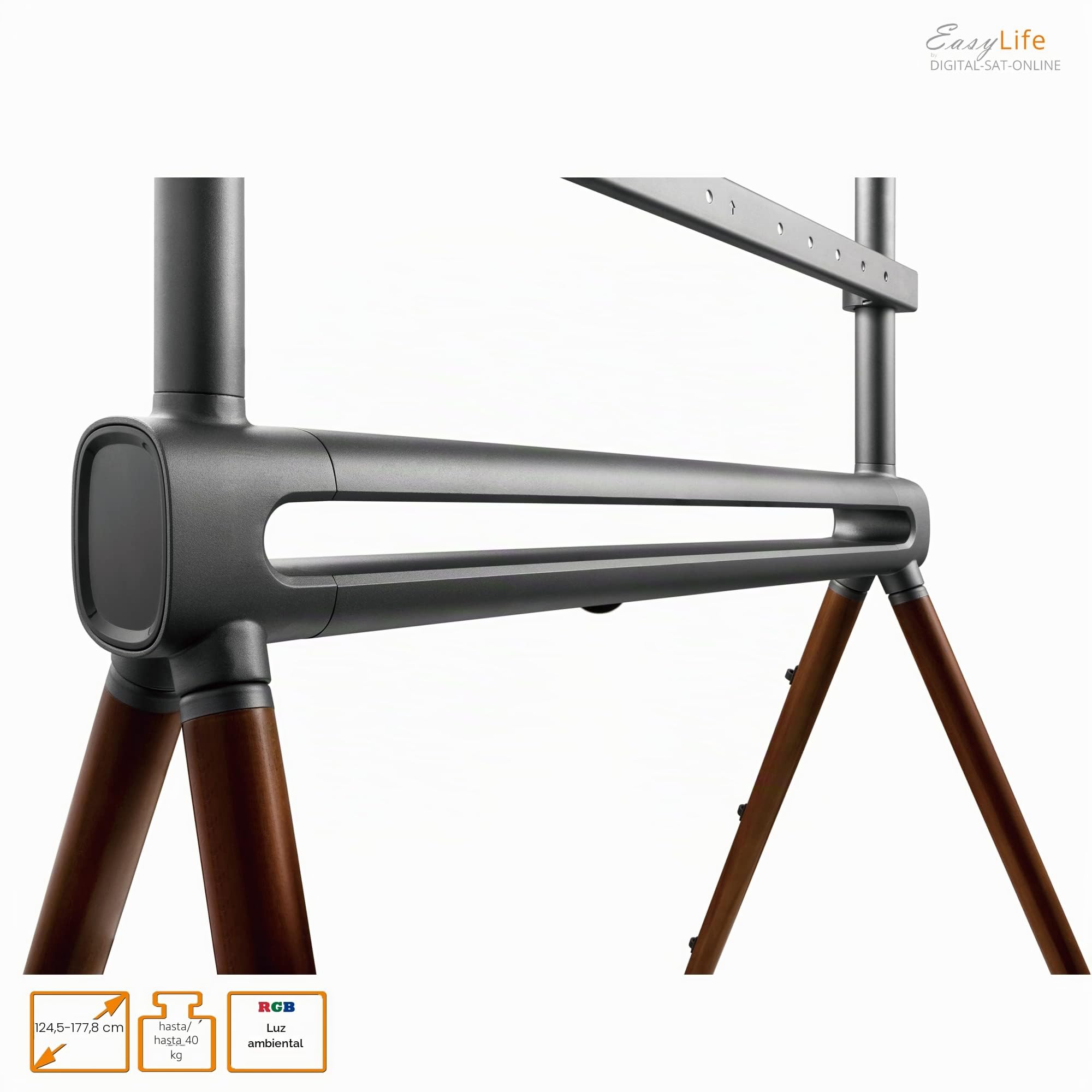 EasyLife - Soporte de TV de 4 patas con iluminación ambiental LED - Soporte de TV y monitor de hasta 70" y 40 kg, regulable en altura, VESA hasta 600x400 (grafito/nuez oscuro)