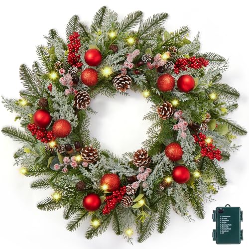 Christmas Wreath Decorations-22 inch Christmas Wreaths for Front Door with Ball Pine Cones...