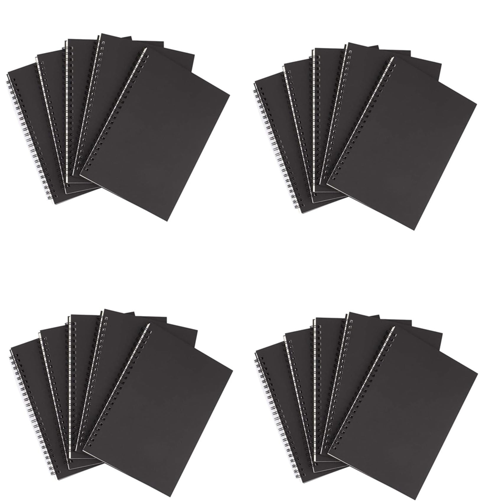 20 quaderni a spirale, formato A5, colore nero, per schizzi, fogli non rigati, carta bianca spessa, 50 fogli, 100 pagine non rigate