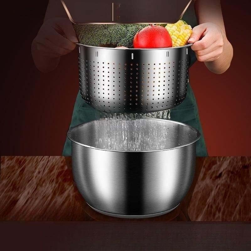 Salatschleuder aus Edelstahl, manueller Gemüse-Fruchttrockner mit Verriegelungsdeckel, rutschfester Boden, Salatwascher, Dörrschale für Küche, 6L Kapazität