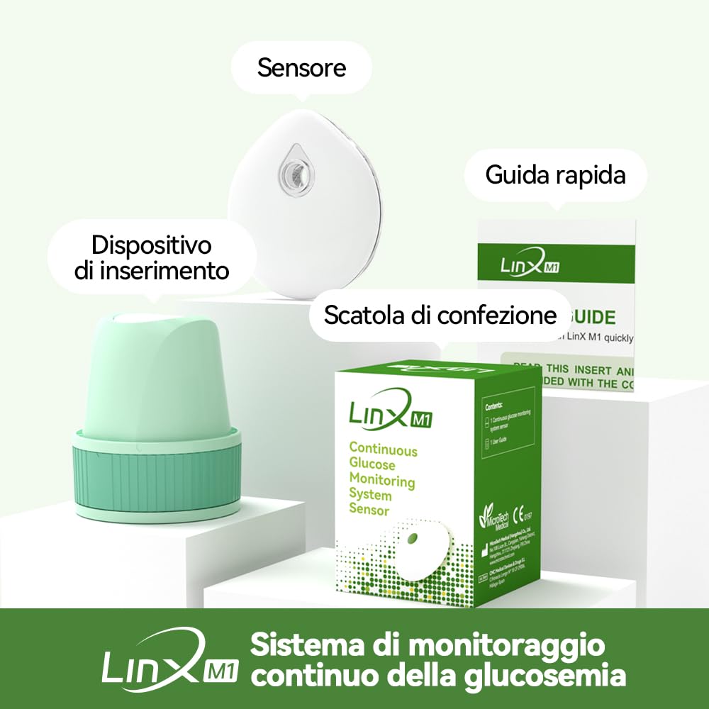 MicroTech Linx M1 Continue Glucose Monitor for 15 Days, Track your glucose response with APP, works with IOS and Android