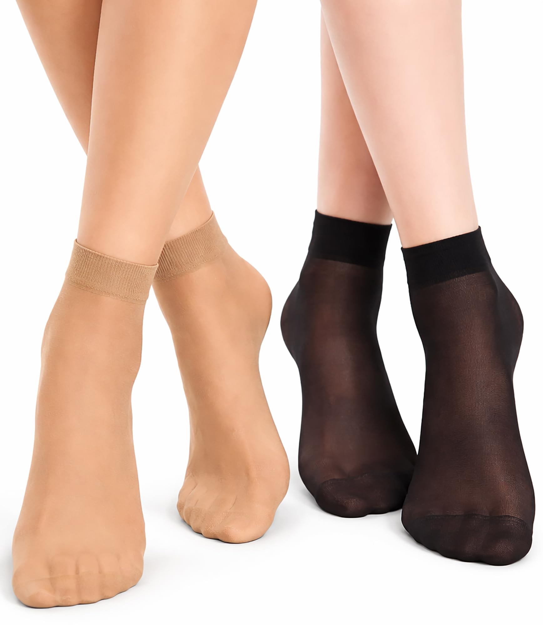 MALVA 10 Pairs Women's Ankle Low Cut Sheer Socks, Thin Nylon Transparent Dress Socks, Soft Stretch Everyday Hosiery (30Den)