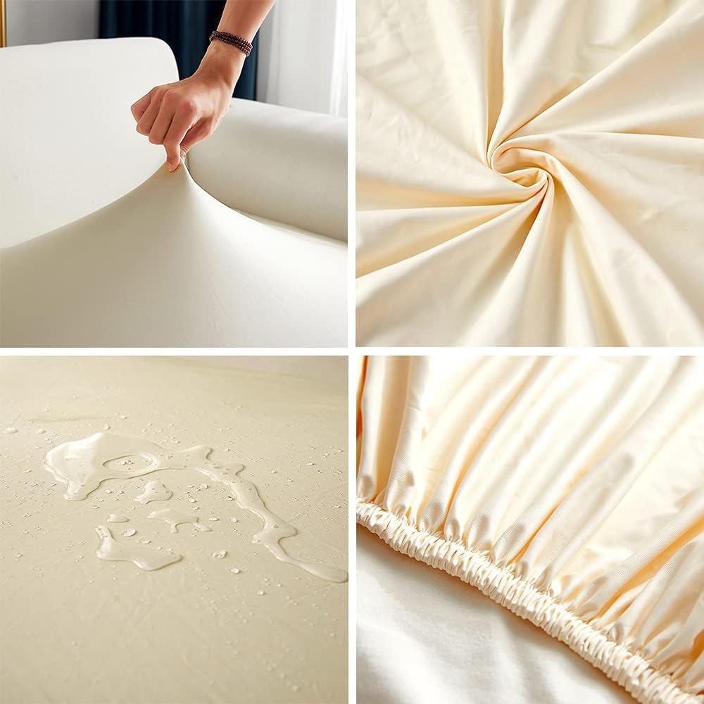 Fundas Para Sillas de Comedor Piel Sintética Impermeables Elásticas Para Comedor Fundas Universales Para Casa Oficina Restaurante(4 unidades, beige)